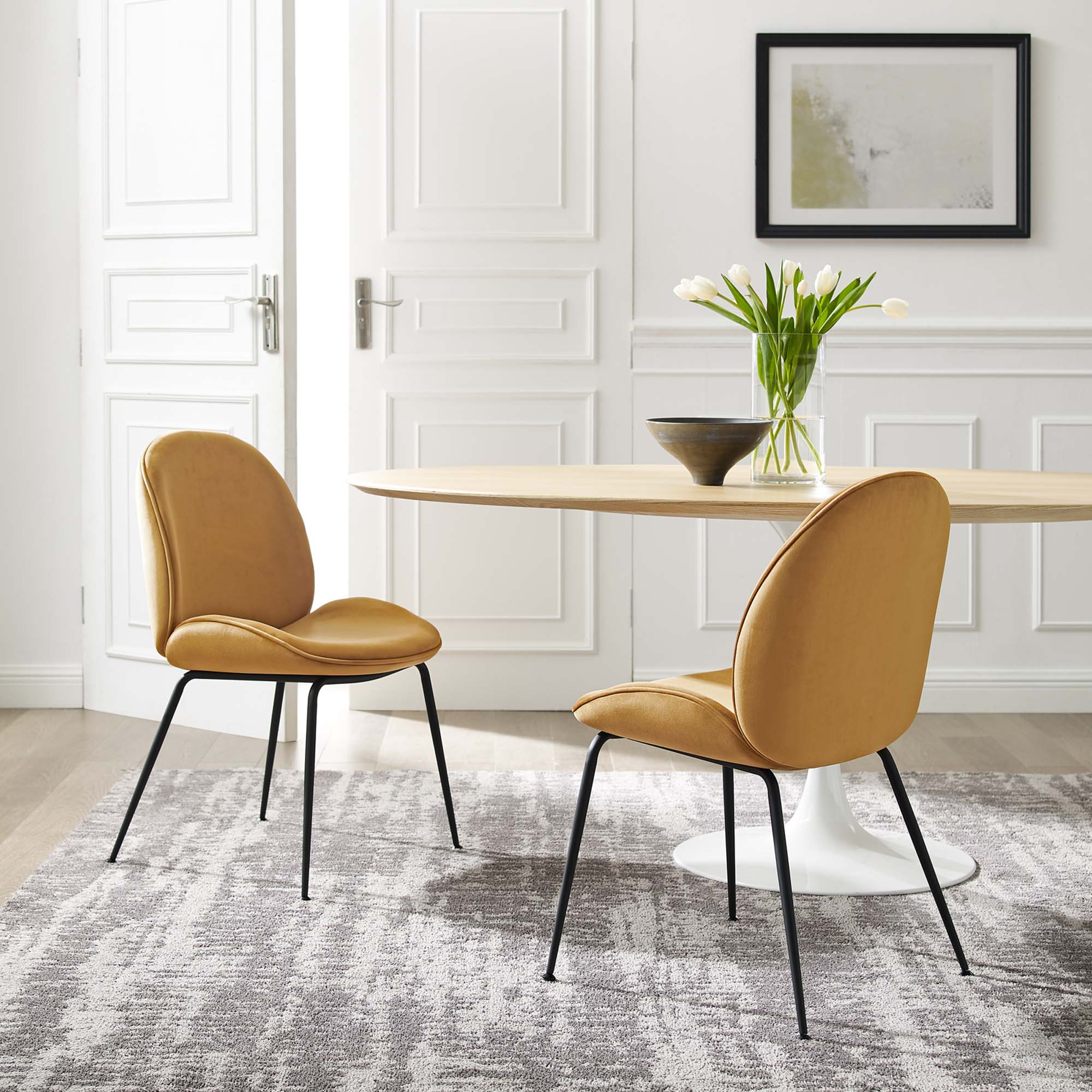 Scoop Black Powder Coated Steel Leg Performance Velvet Dining Chairs Set of 2 by Modway - Image 6