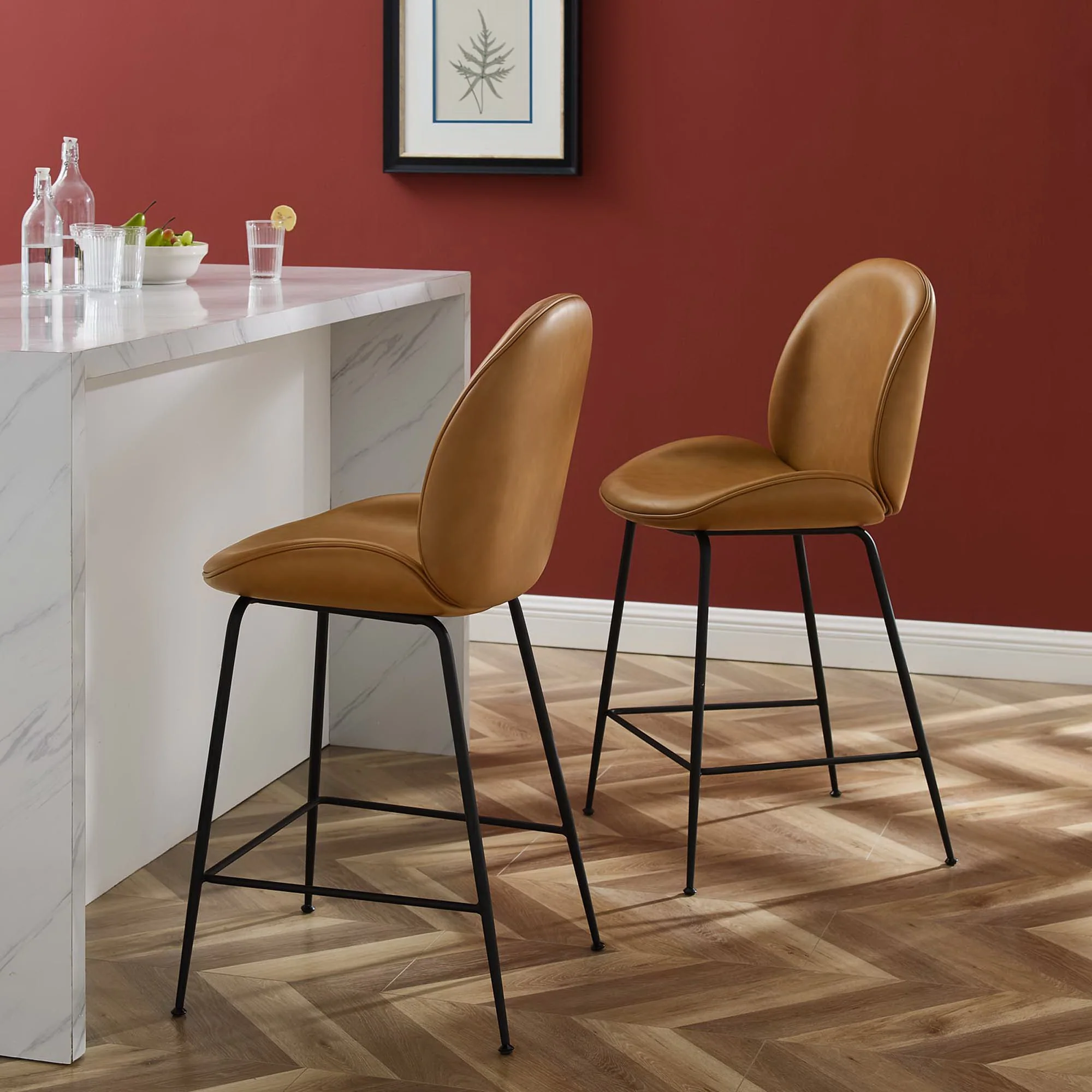 Scoop Black Powder Coated Steel Leg Vegan Leather Counter Stool by Modway - Image 5
