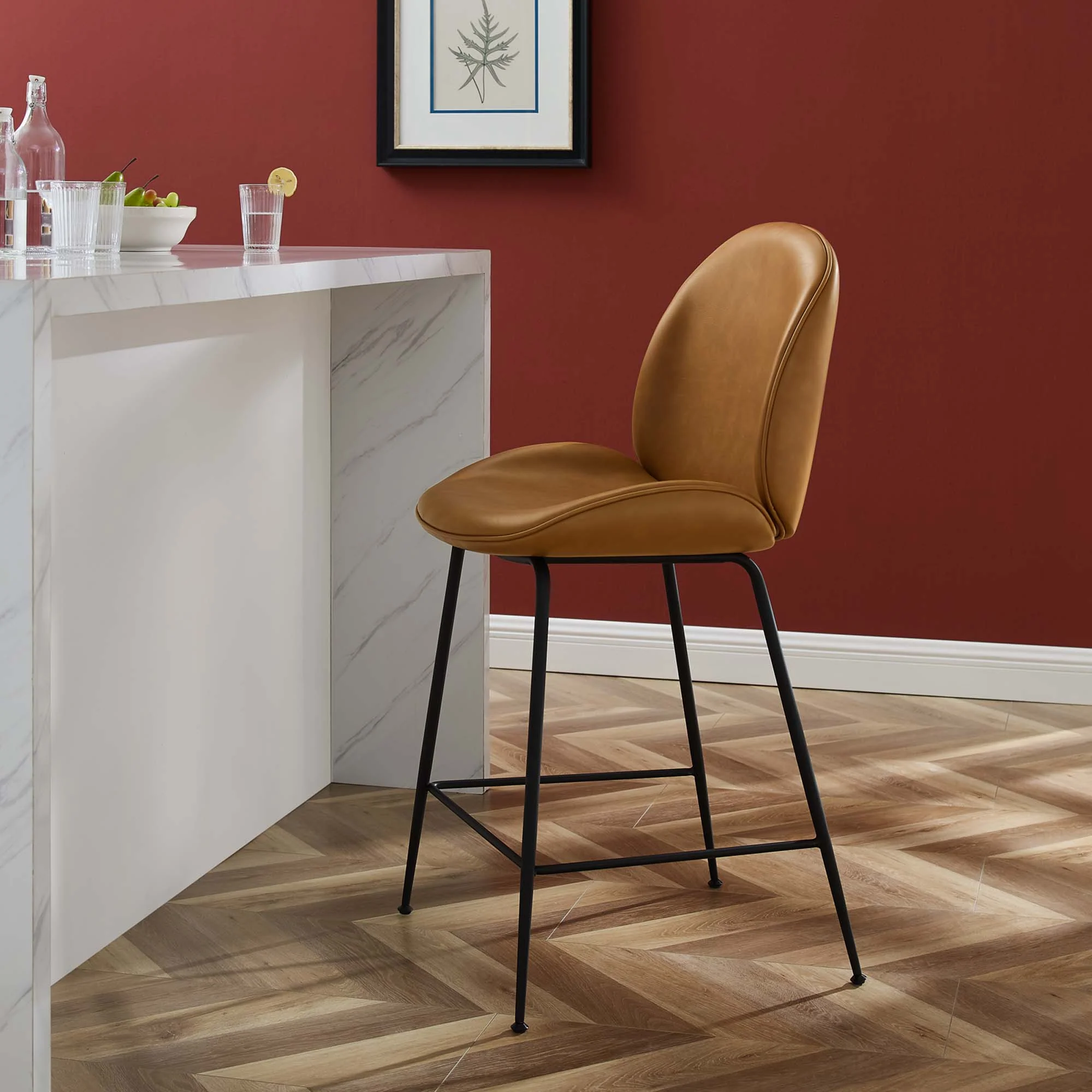 Scoop Black Powder Coated Steel Leg Vegan Leather Counter Stool by Modway - Image 7