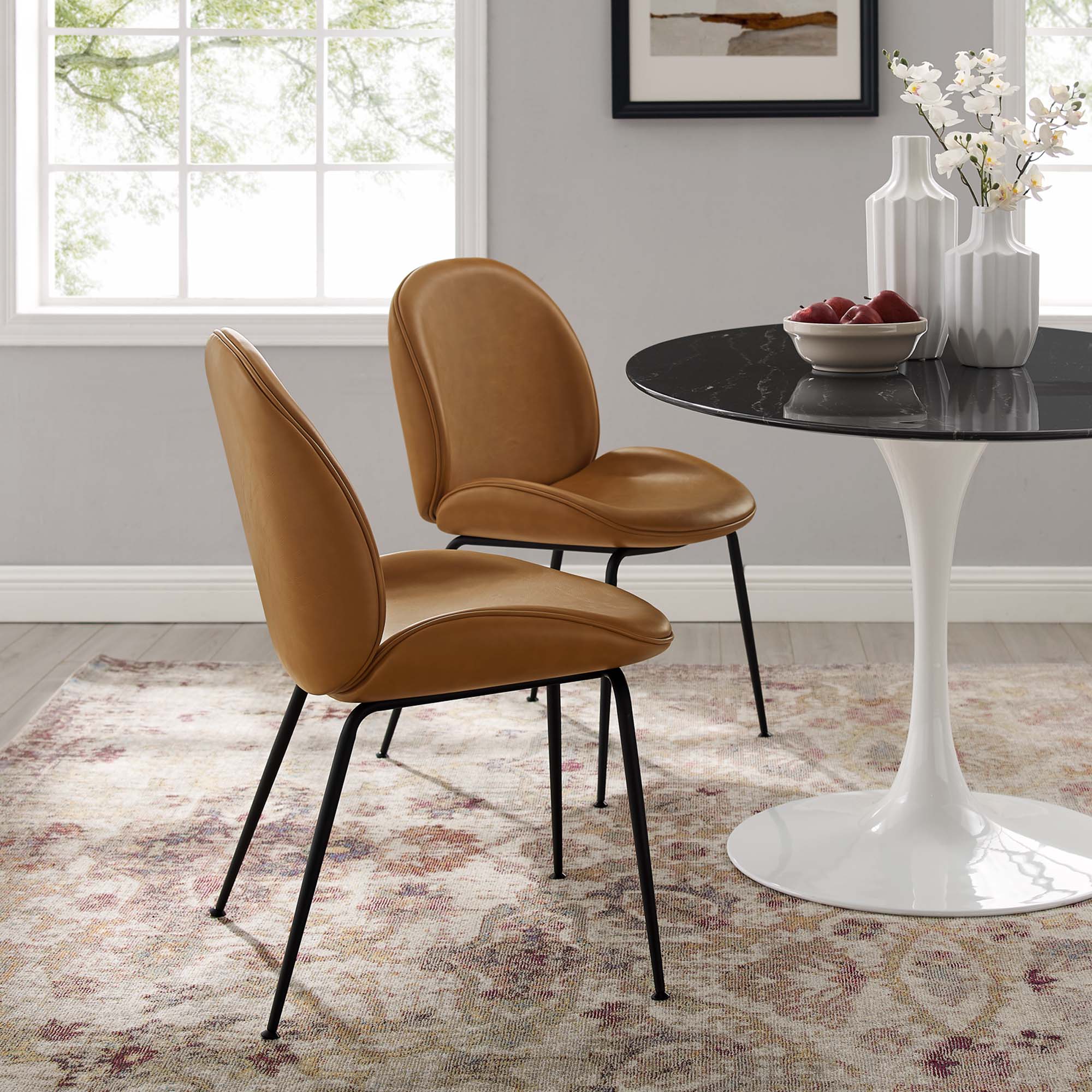 Scoop Black Powder Coated Steel Leg Vegan Leather Dining Chairs Set of 2 by Modway - Image 6