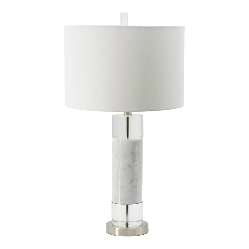 Sculpted Marble & Crystal Cylinder Table Lamp - Image 2