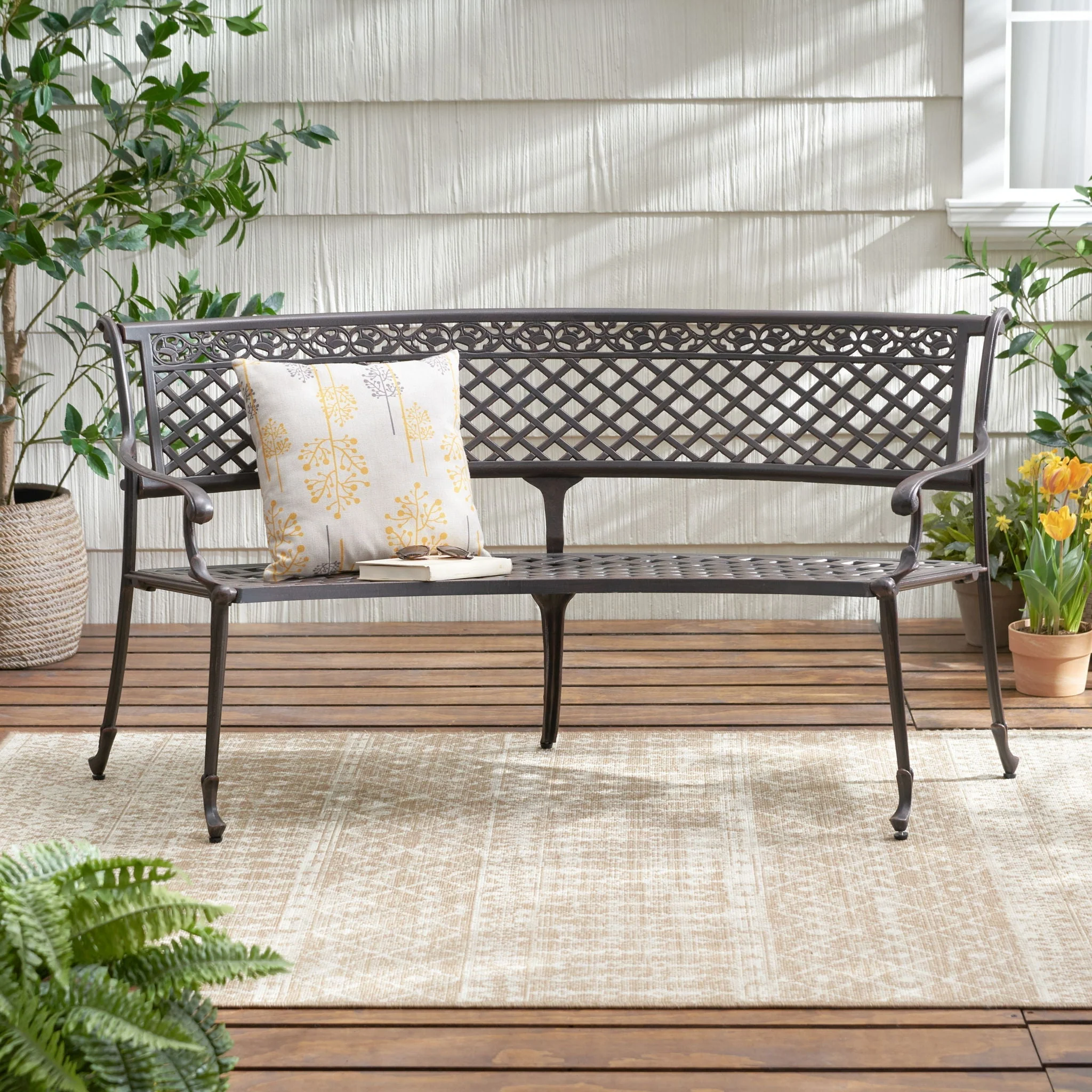 Sector Bench with Curved Design and Diamond Cross Seat - Copper - Image 2