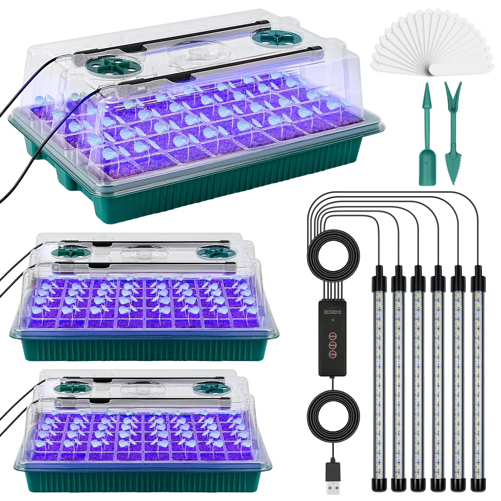 Seed Starter Tray with Grow Light 120 Cell Smart Timer Germination Kit - Image 2