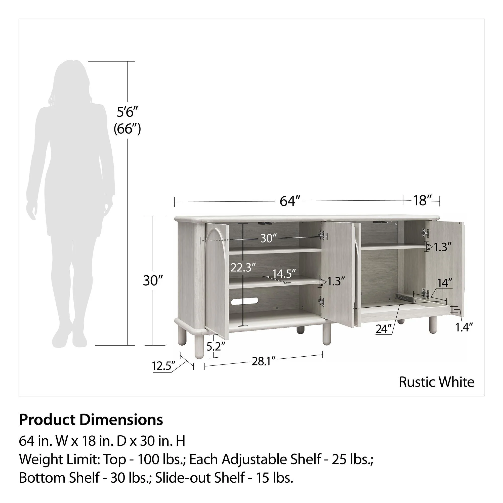 Selena - Credenza - Rustic White - Image 3