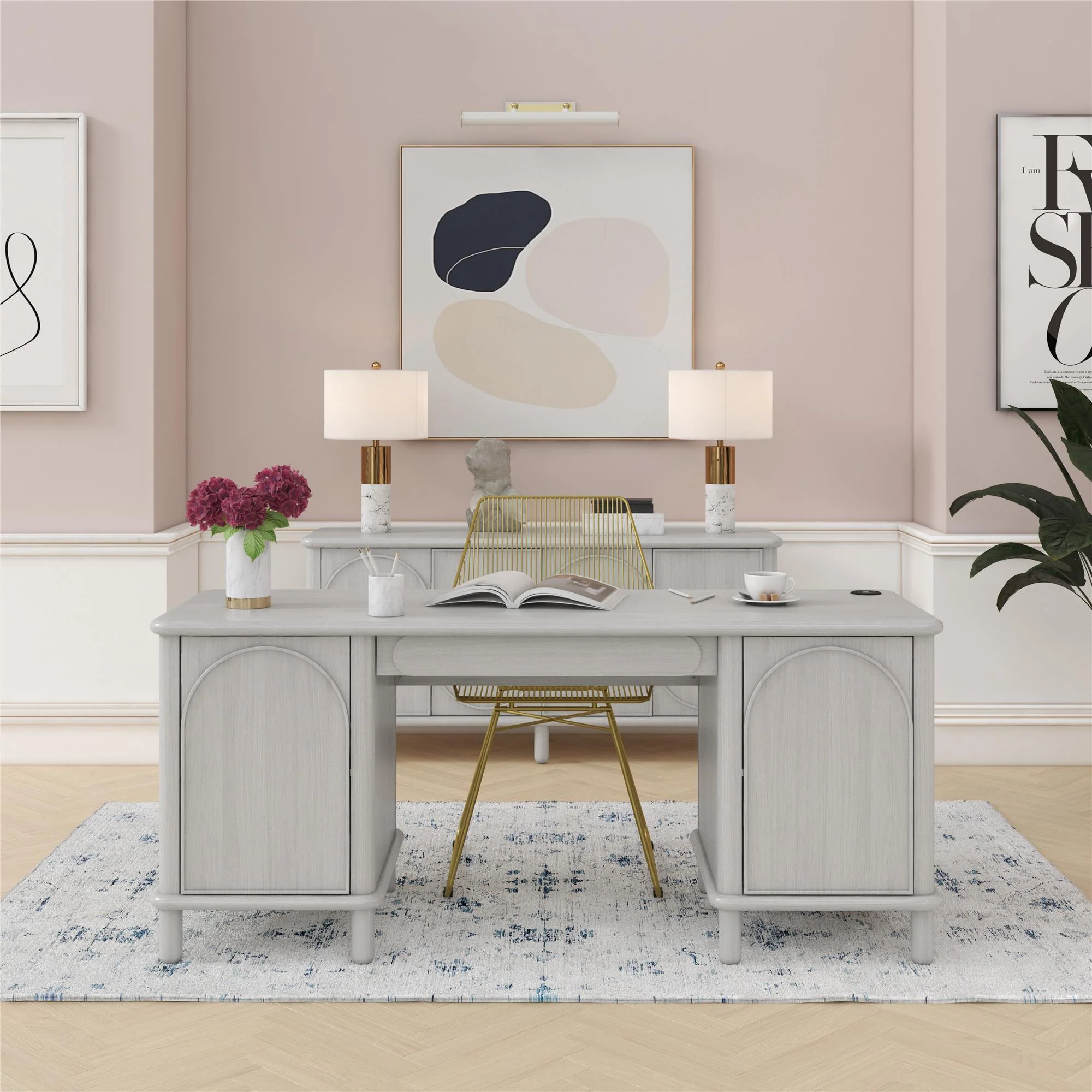 Selena - Double Pedestal Desk - Rustic White - Image 4