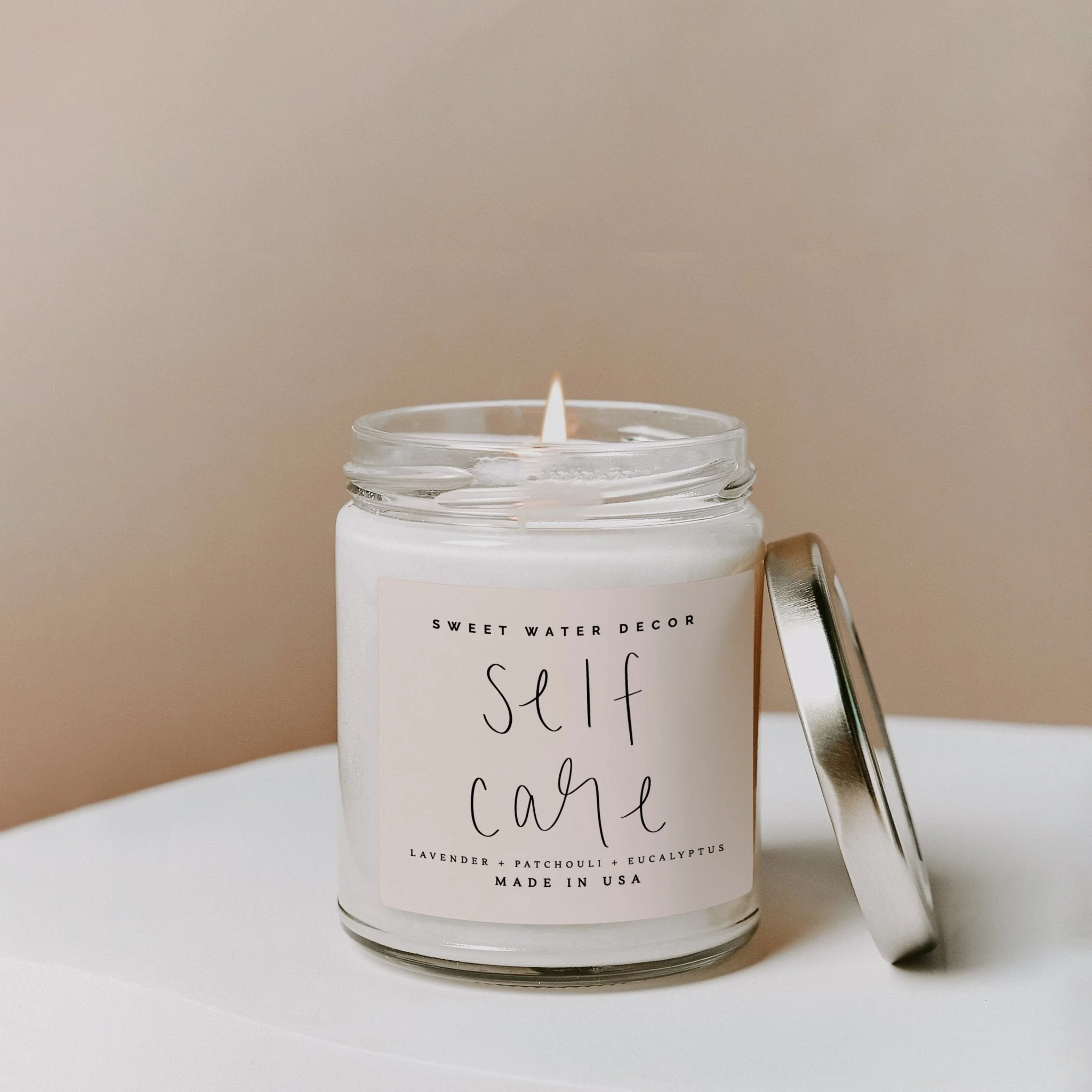 Self Care Soy Candle - Clear Jar - 9 oz (Lavender and Eucalyptus, Calm and Comfort) - Image 3