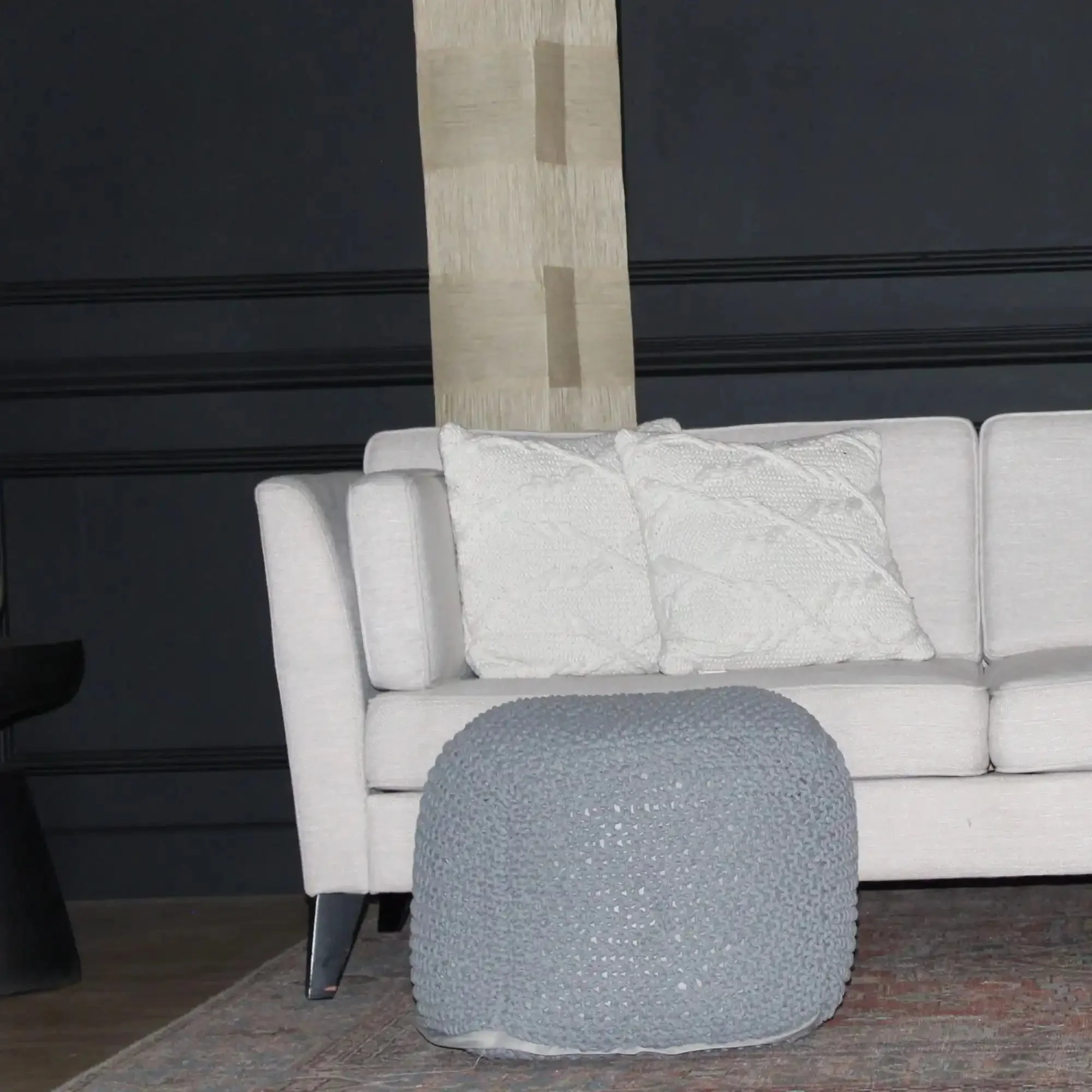 Semi Rounded Pouf Cable Knitted Perfect Seating - Image 10