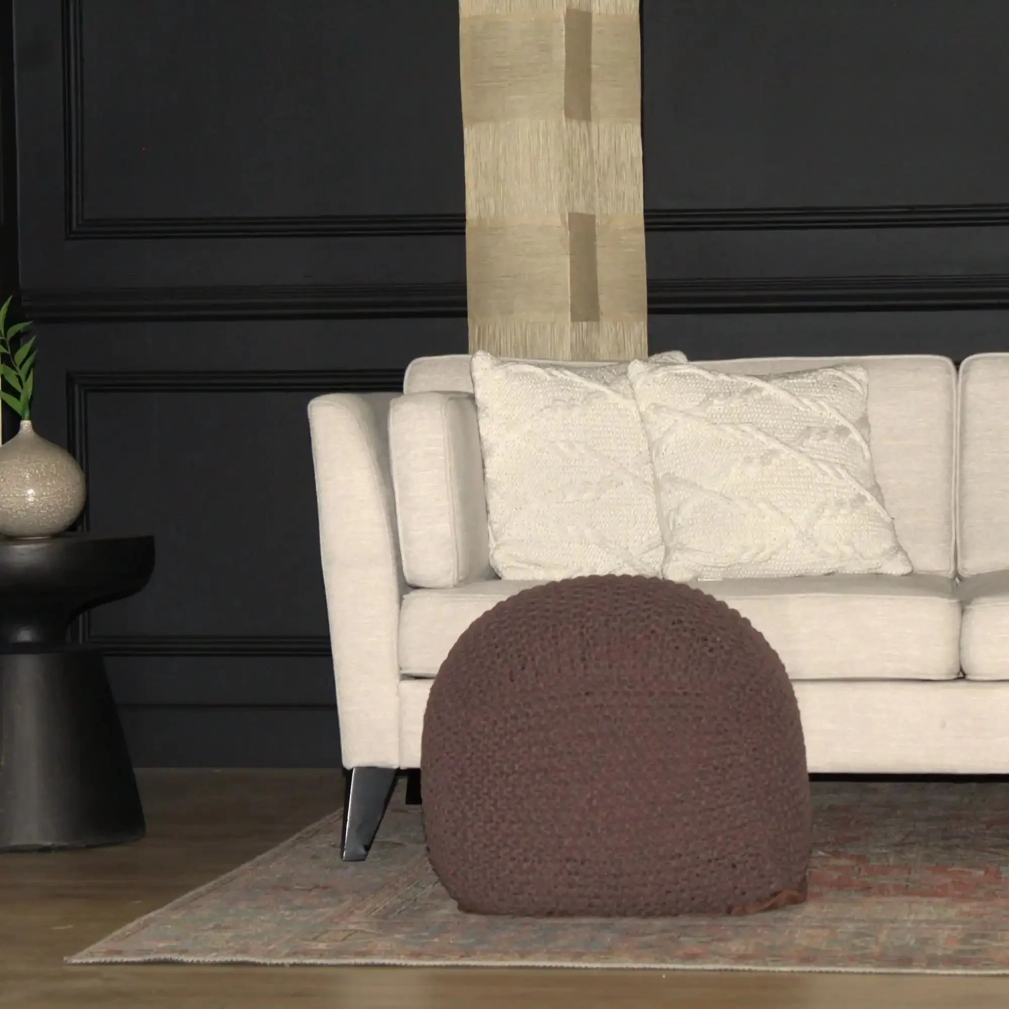 Semi Rounded Pouf Cable Knitted Perfect Seating - Image 13