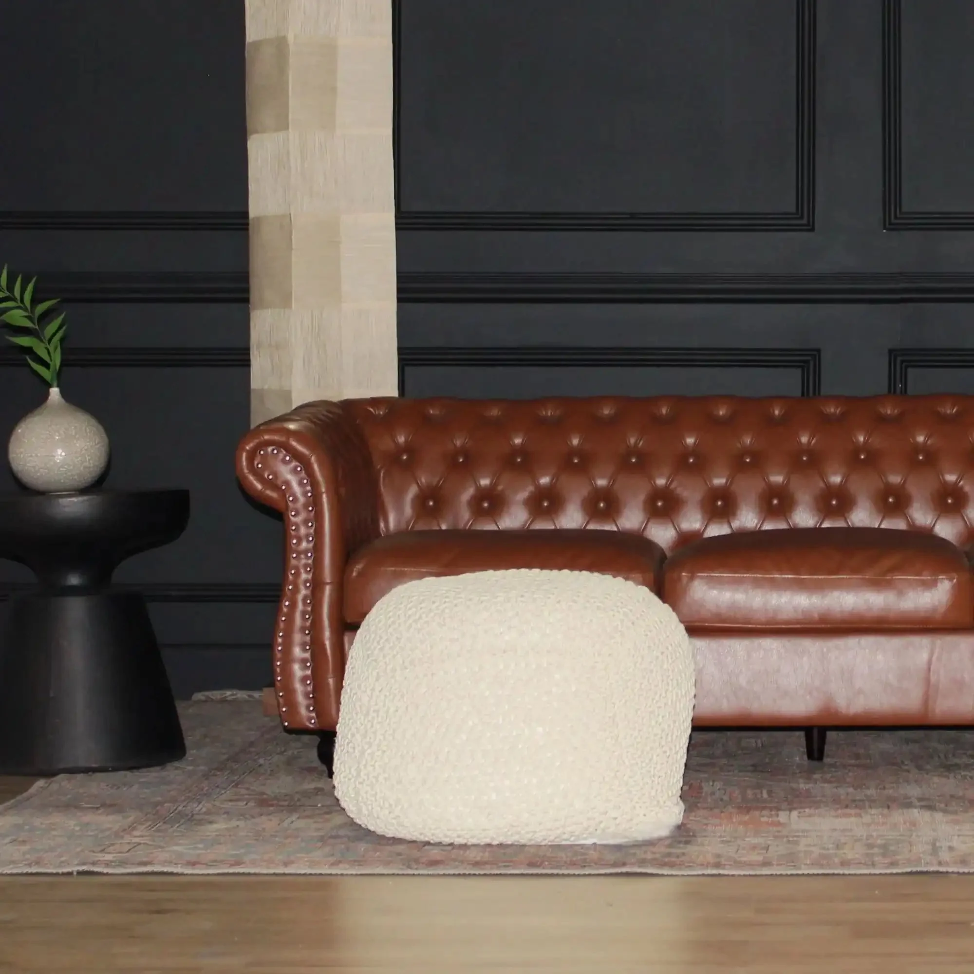 Semi Rounded Pouf Cable Knitted Perfect Seating - Image 15