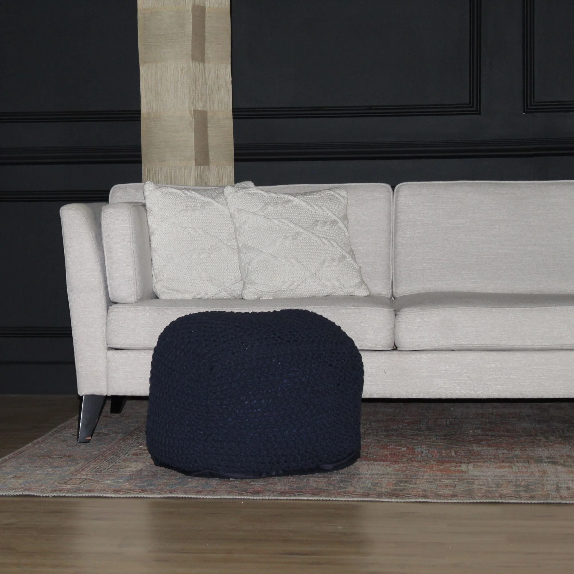 Semi Rounded Pouf Cable Knitted Perfect Seating - Image 19