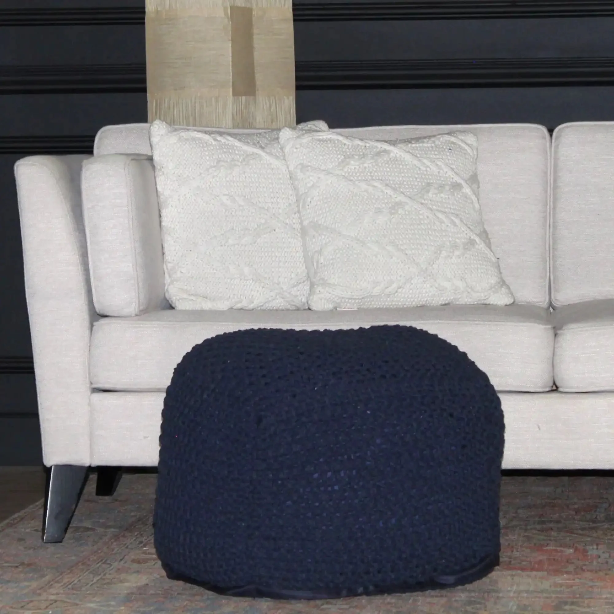Semi Rounded Pouf Cable Knitted Perfect Seating - Image 20