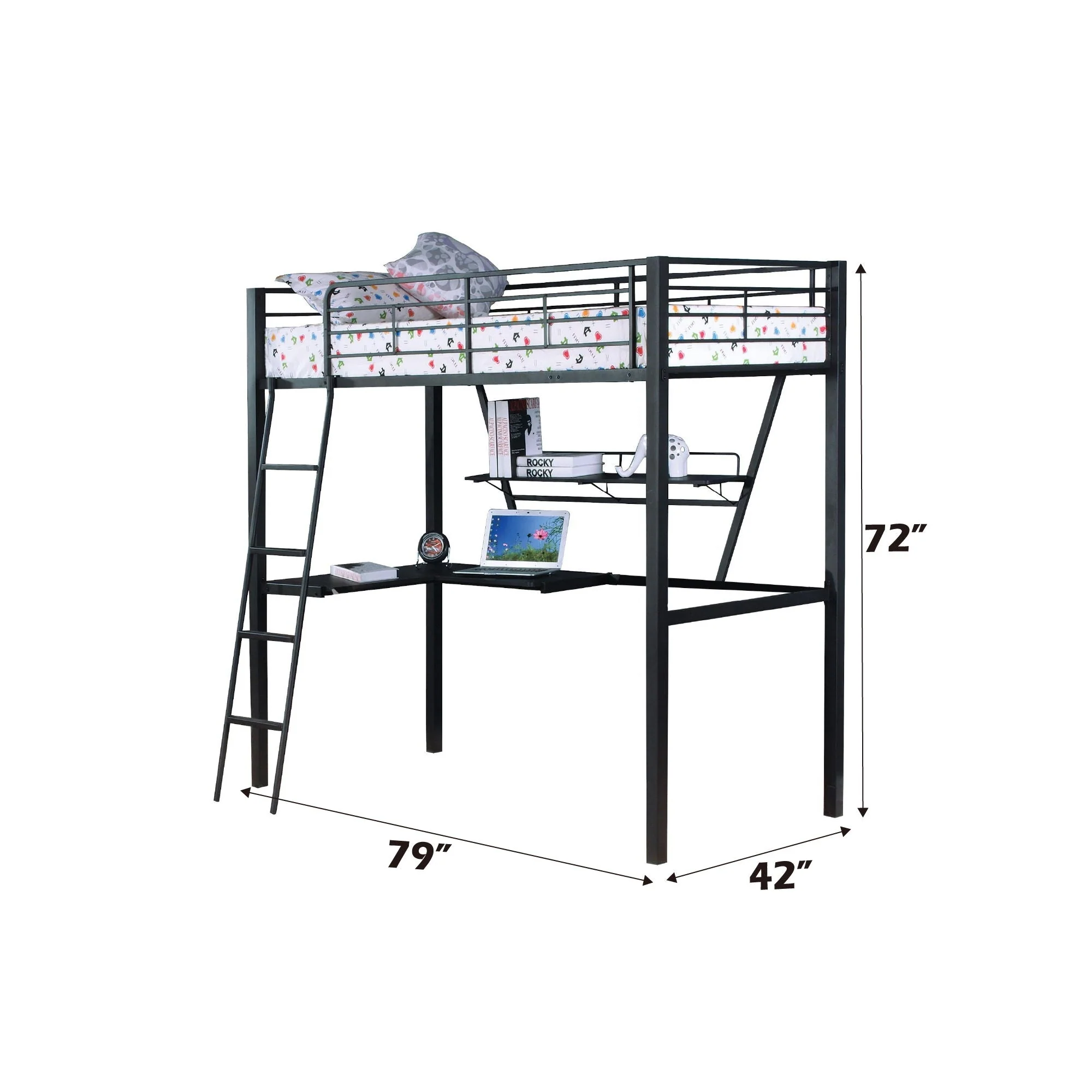 Senon - Twin Loft Bed With Desk - Black / Silver - Image 2