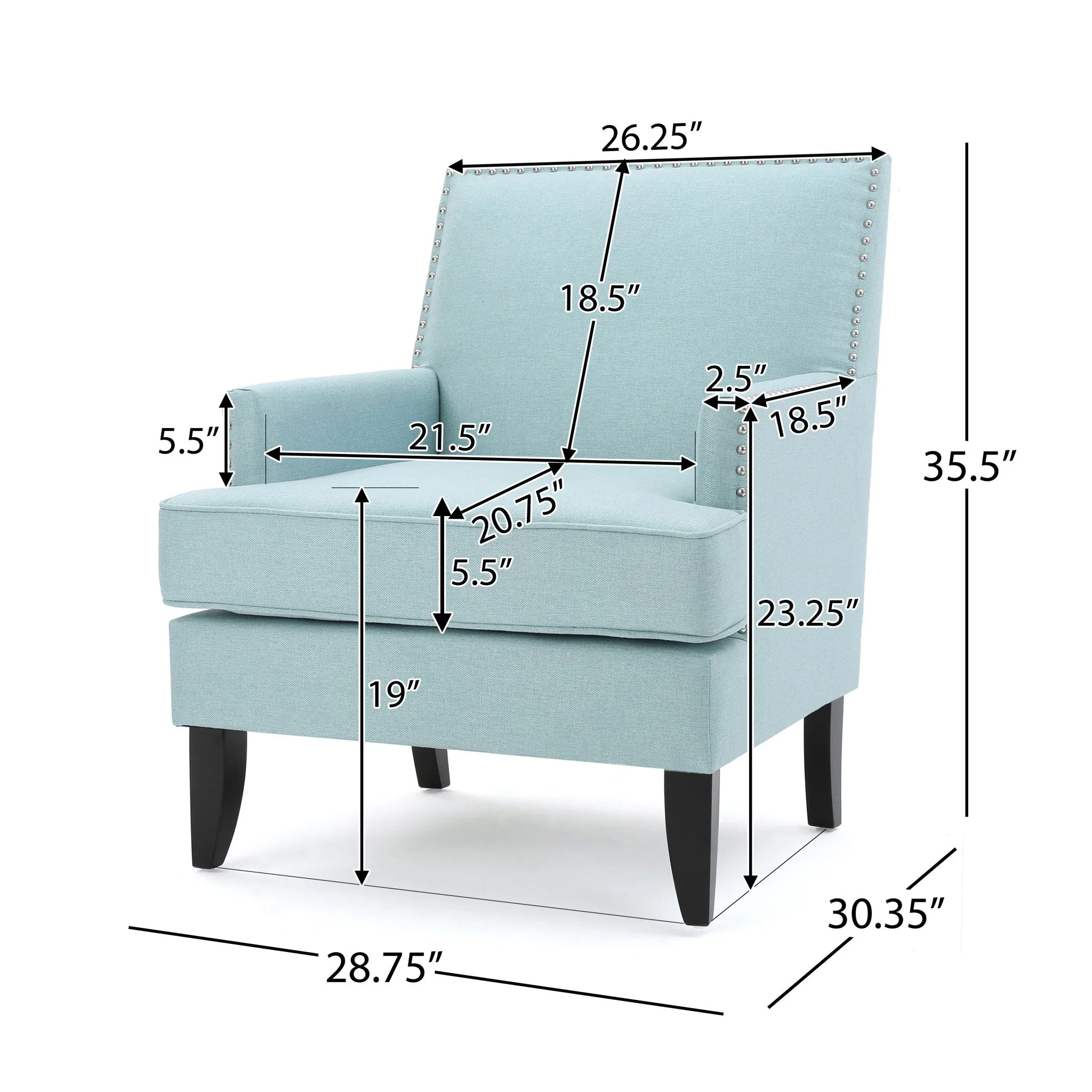 Serenada Upholstered Fabric Club Chair With Nailhead Trim And Tapered Birch Legs - Image 4