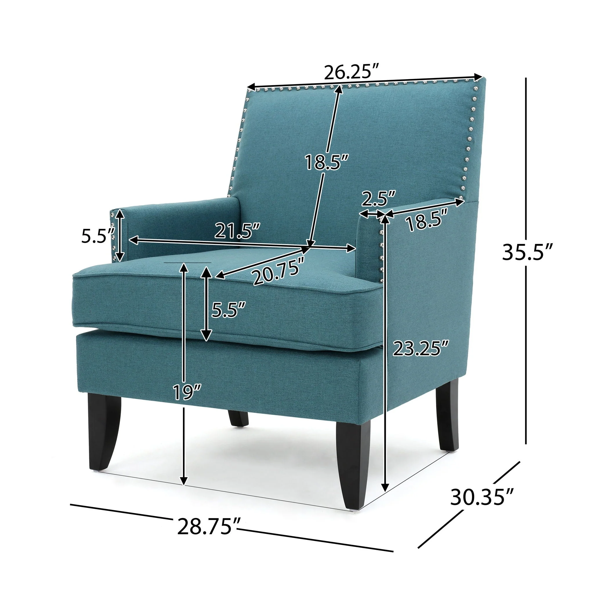 Serenada Upholstered Fabric Club Chair With Nailhead Trim And Tapered Birch Legs - Image 6