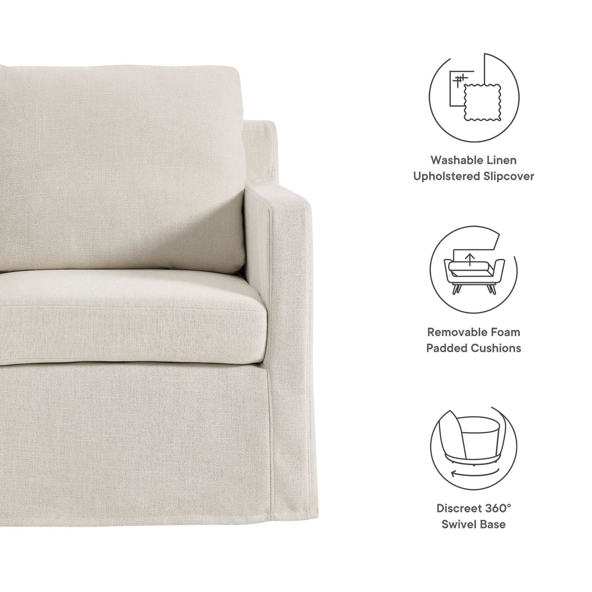 Serene Fabric Slipcovered Swivel Armchair by Modway - Image 23