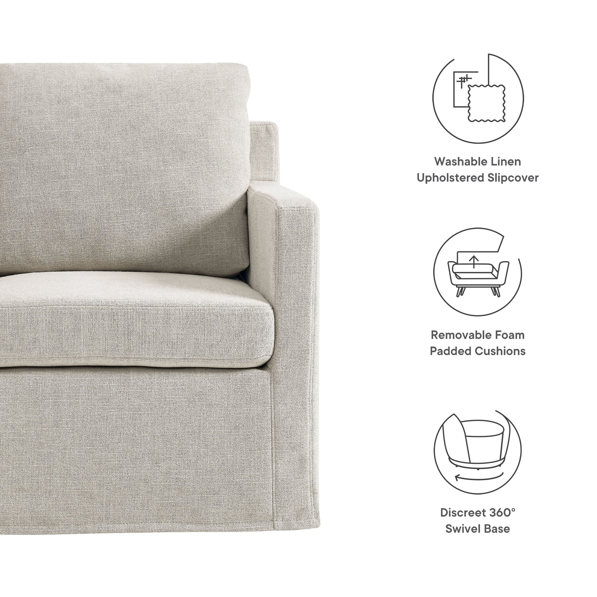 Serene Fabric Slipcovered Swivel Armchair by Modway - Image 25