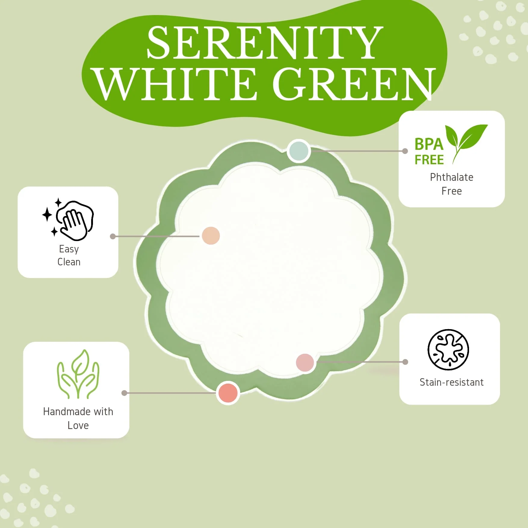 SERENITY WHITE GREEN SCALLOPED FAUX LEATHER PLACEMAT - Image 7