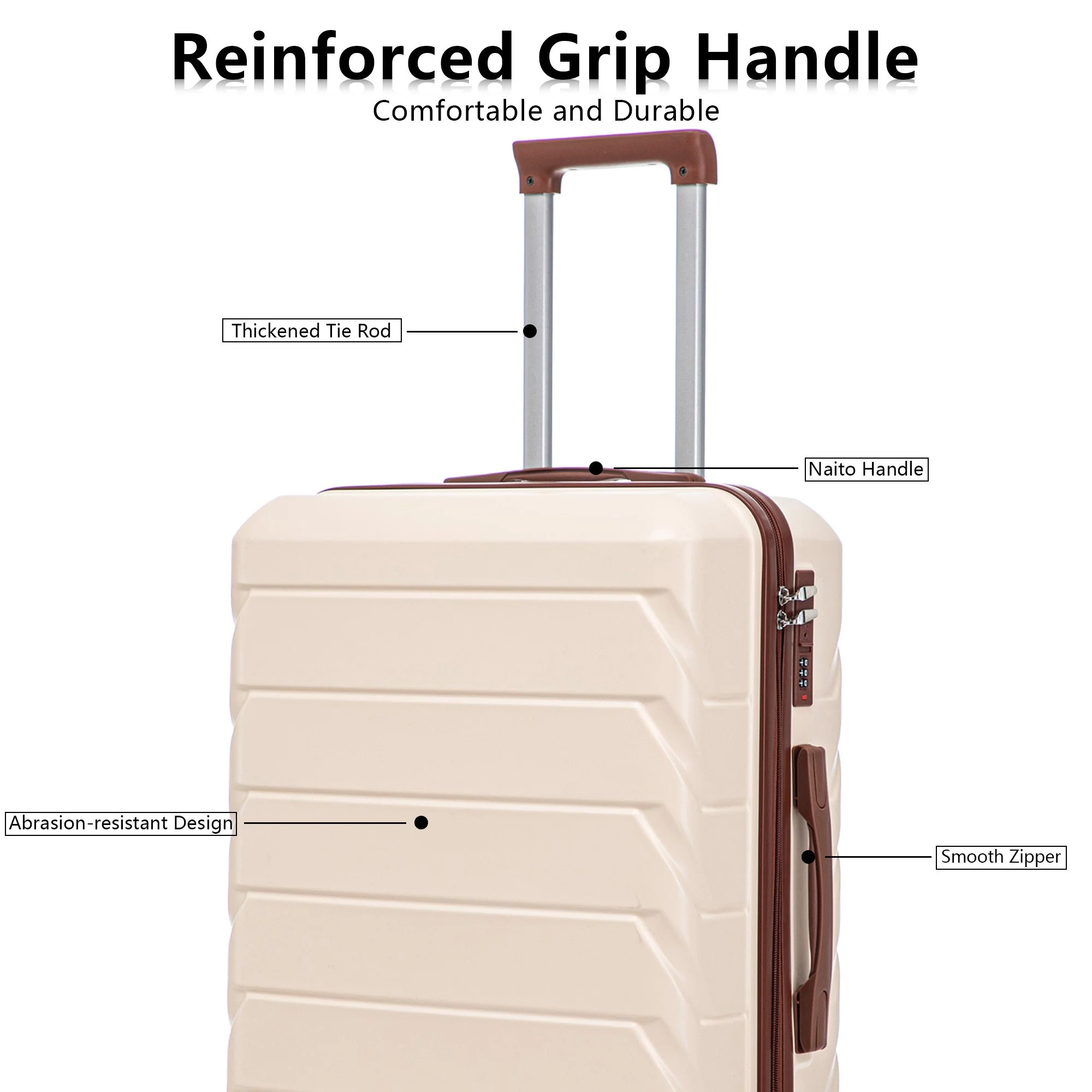 Set 3PCs 20'/24'/28' ABS Spinner Wheel Luggage - Beige - Image 11