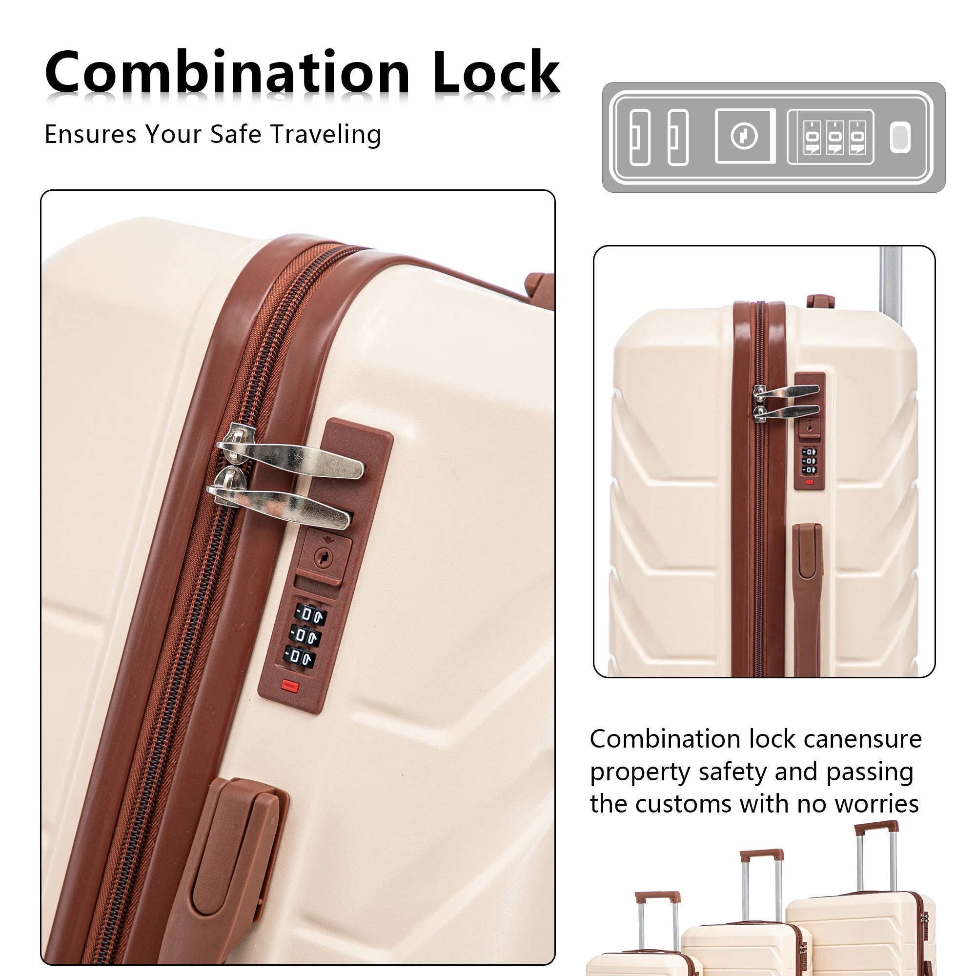 Set 3PCs 20'/24'/28' ABS Spinner Wheel Luggage - Beige - Image 7