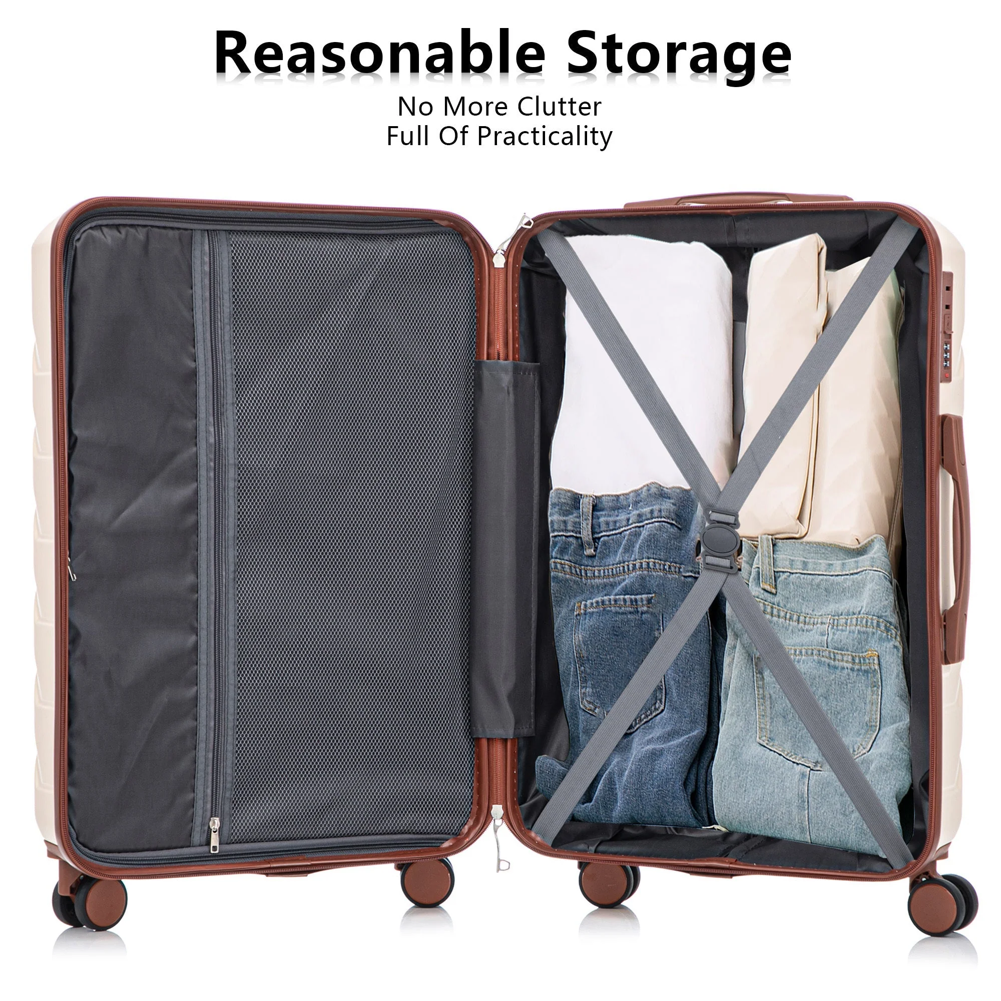 Set 3PCs 20'/24'/28' ABS Spinner Wheel Luggage - Beige - Image 8