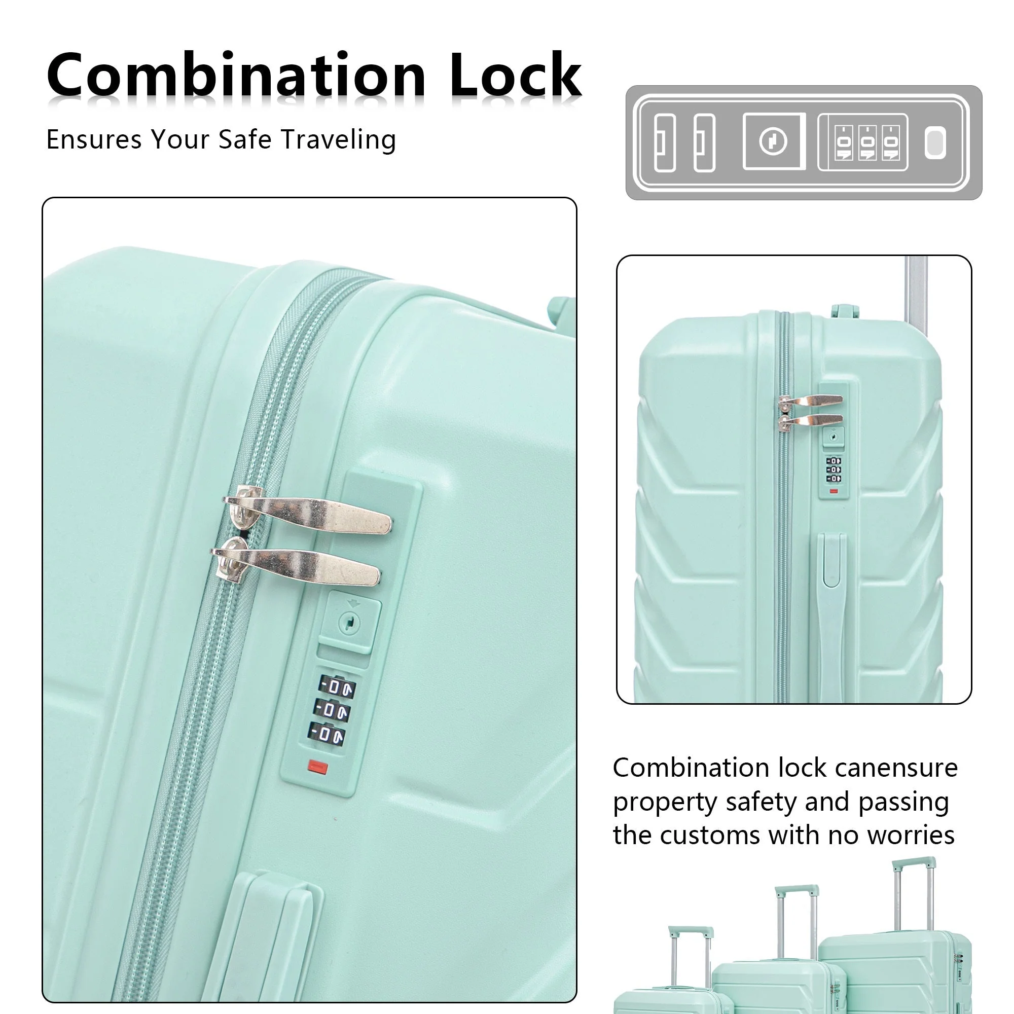 Set 3PCs 20'/24'/28' ABS Spinner Wheel Luggage - Mint Green - Image 7