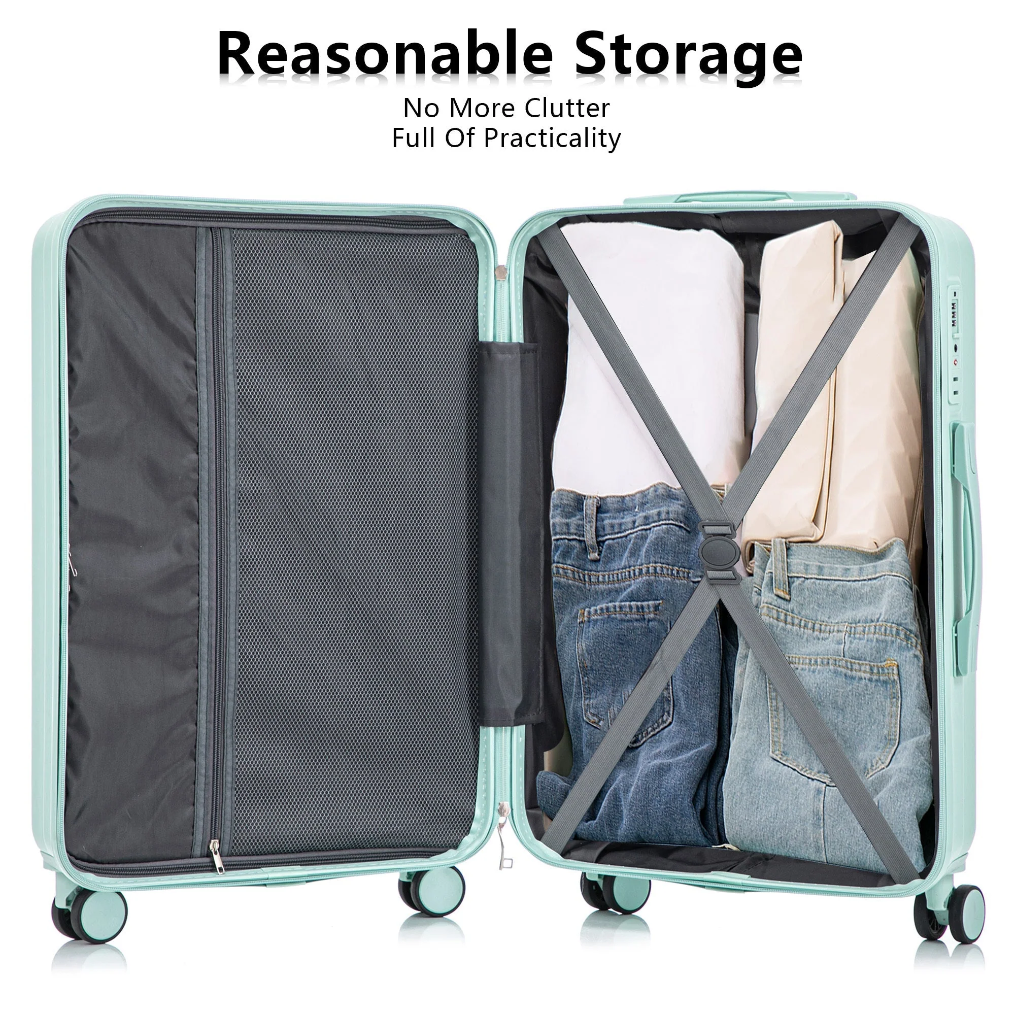 Set 3PCs 20'/24'/28' ABS Spinner Wheel Luggage - Mint Green - Image 8