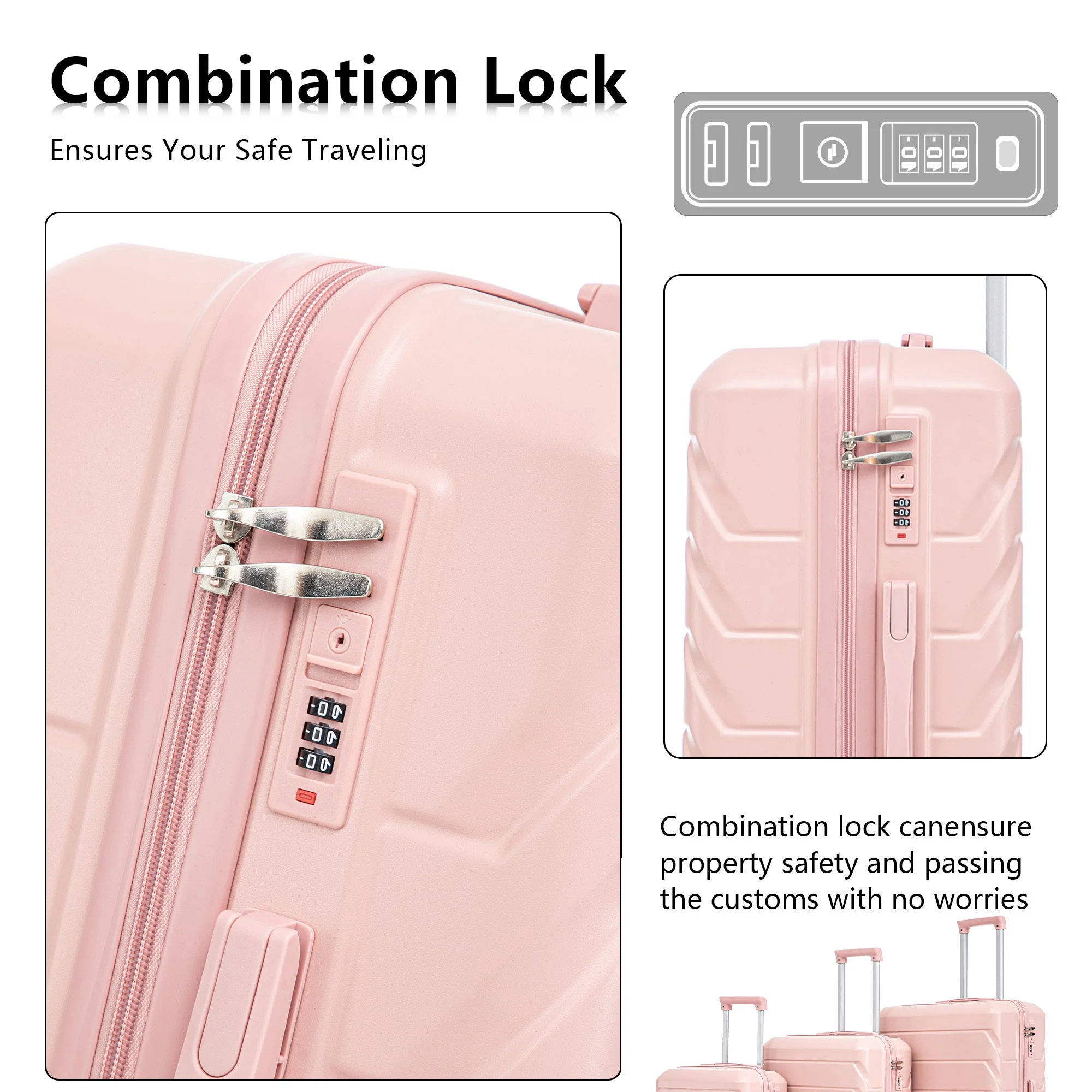 Set 3PCs 20'/24'/28' ABS Spinner Wheel Luggage - Pink - Image 7