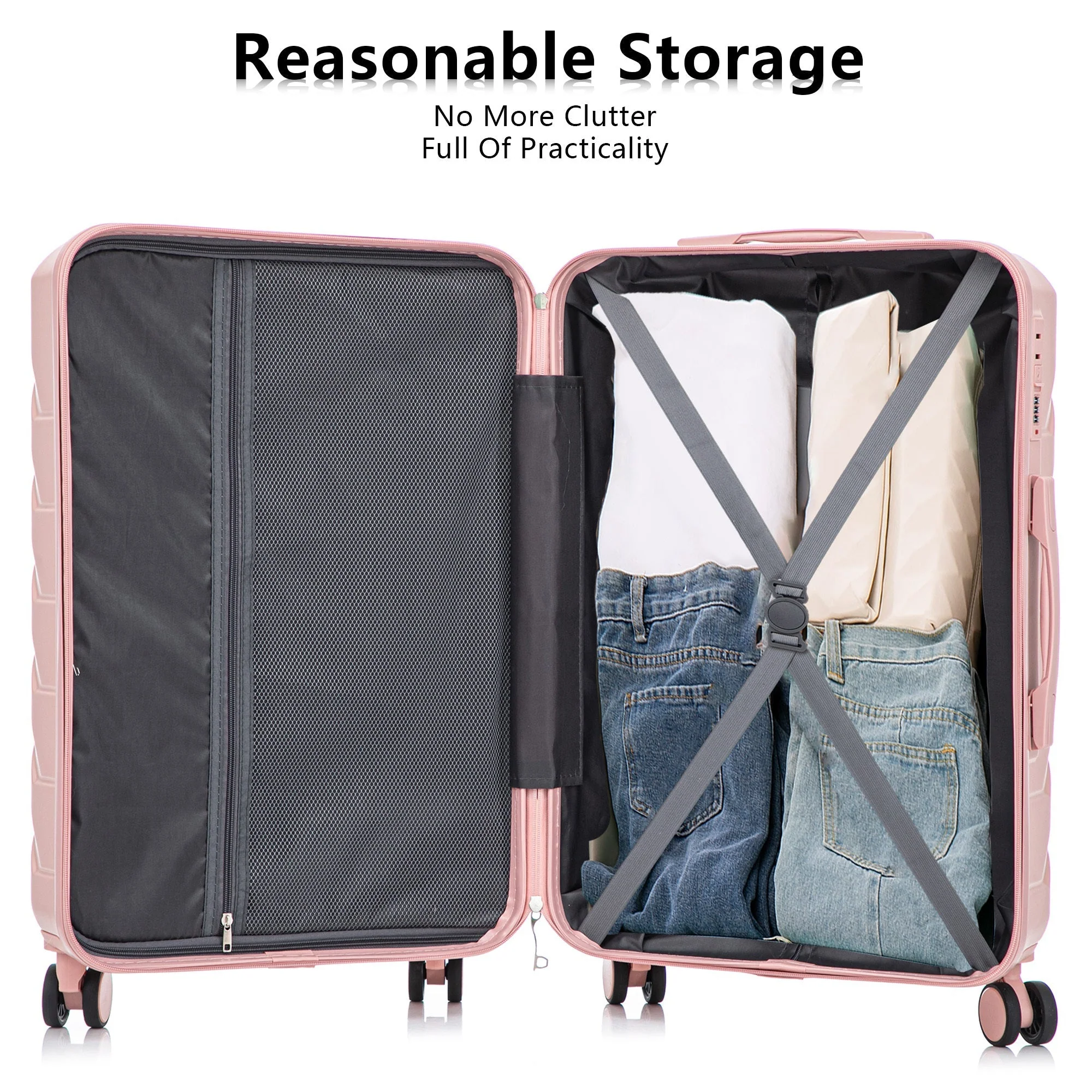 Set 3PCs 20'/24'/28' ABS Spinner Wheel Luggage - Pink - Image 8