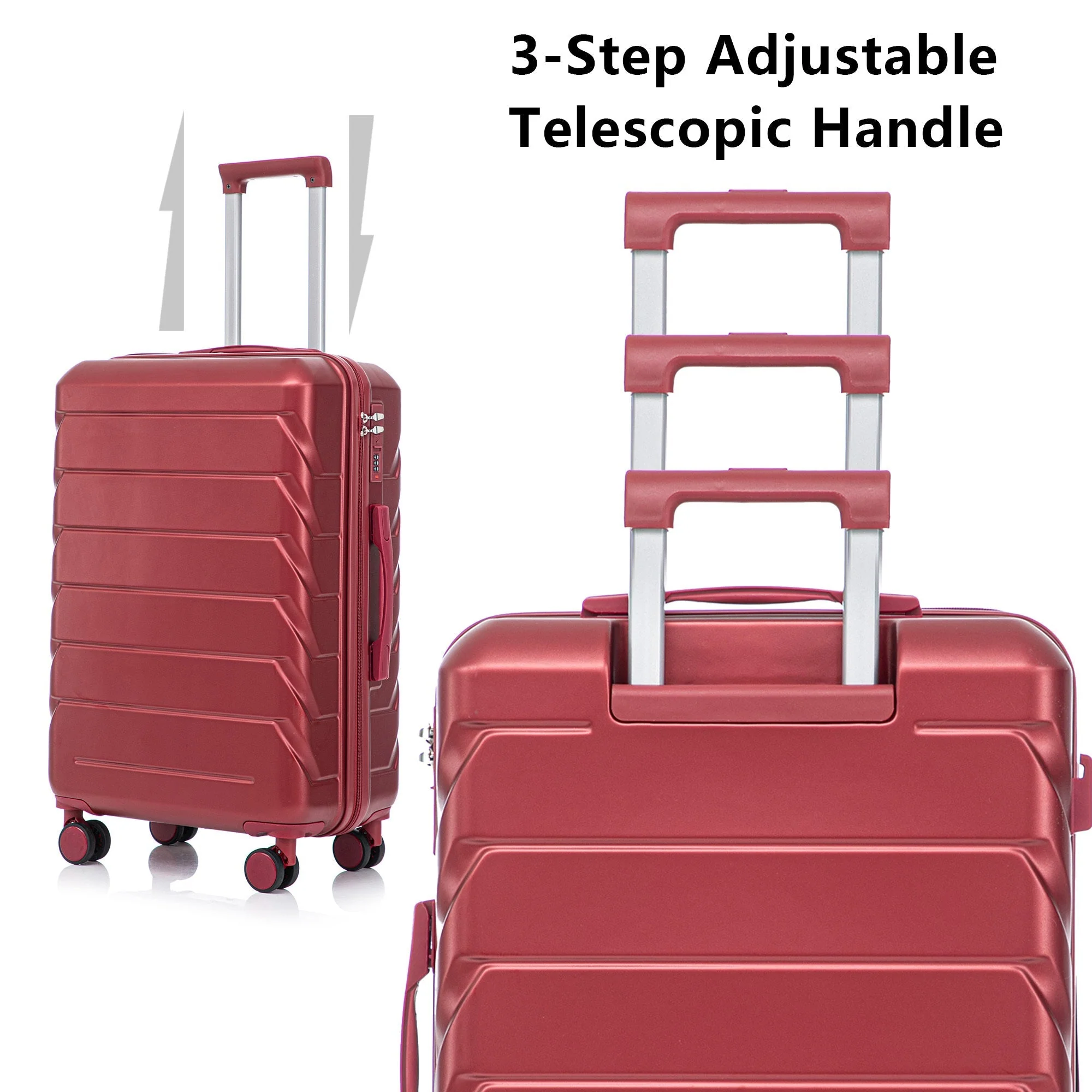 Set 3PCs 20'/24'/28' ABS Spinner Wheel Luggage Wine Red - Image 12