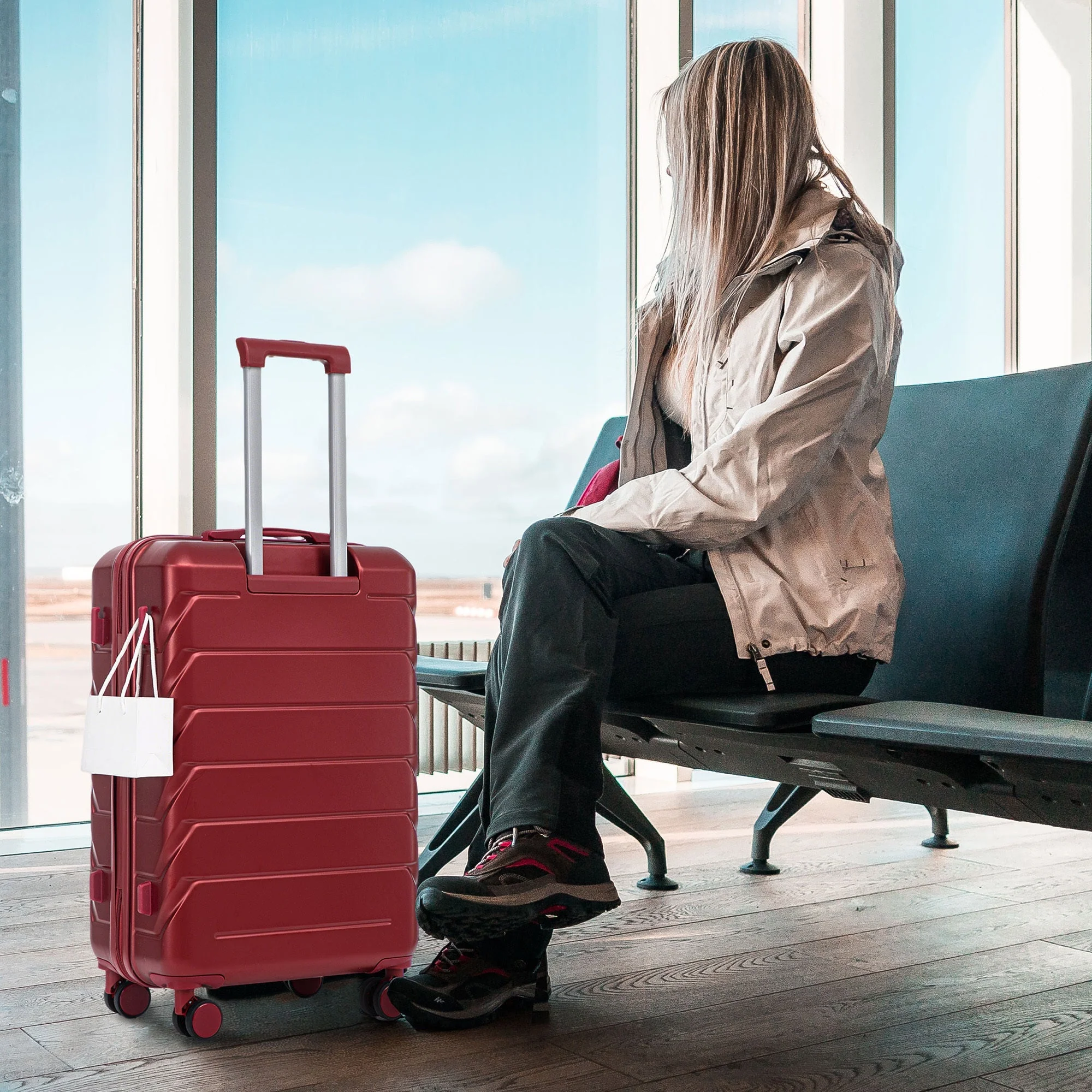 Set 3PCs 20'/24'/28' ABS Spinner Wheel Luggage Wine Red - Image 2