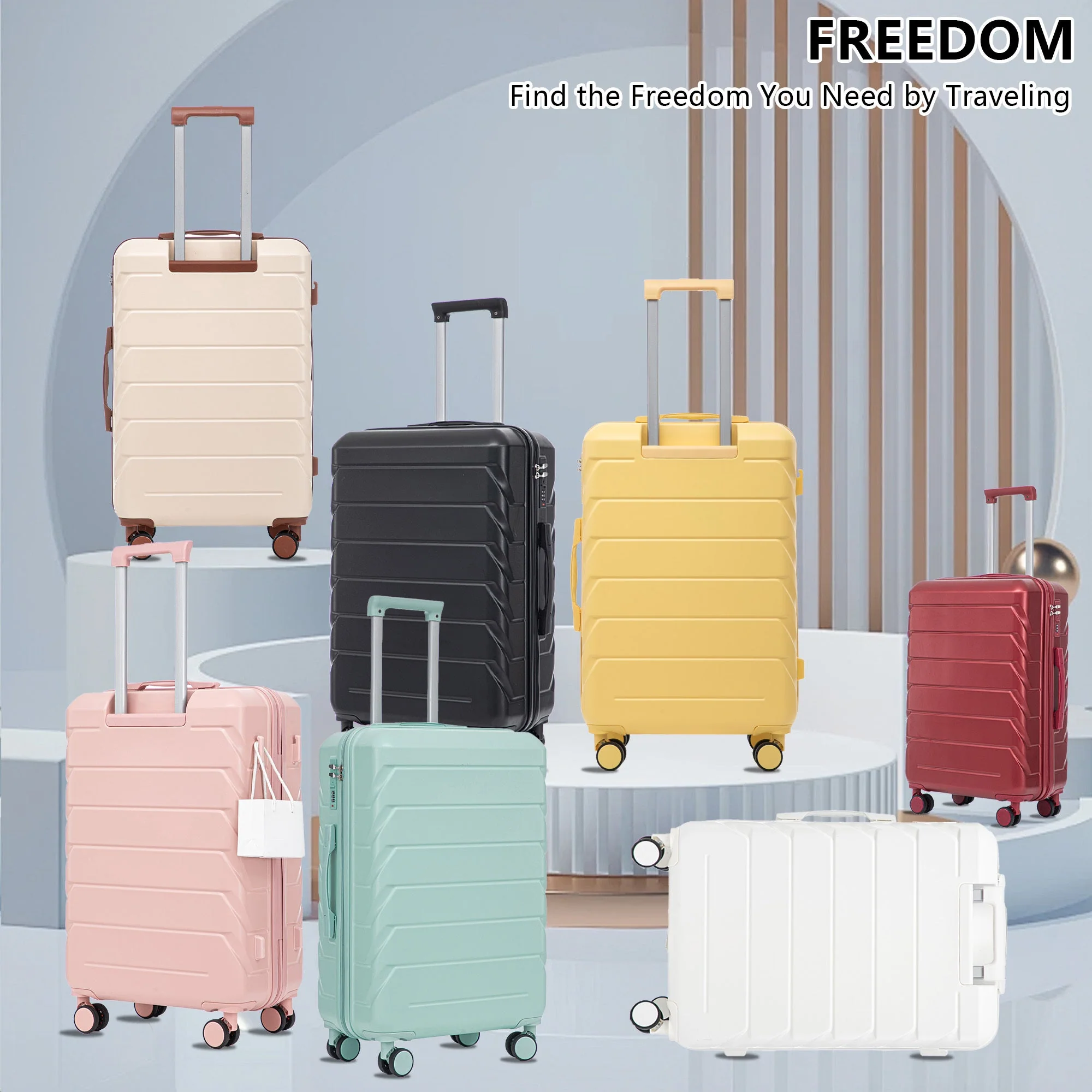 Set 3PCs 20'/24'/28' ABS Spinner Wheel Luggage Wine Red - Image 4