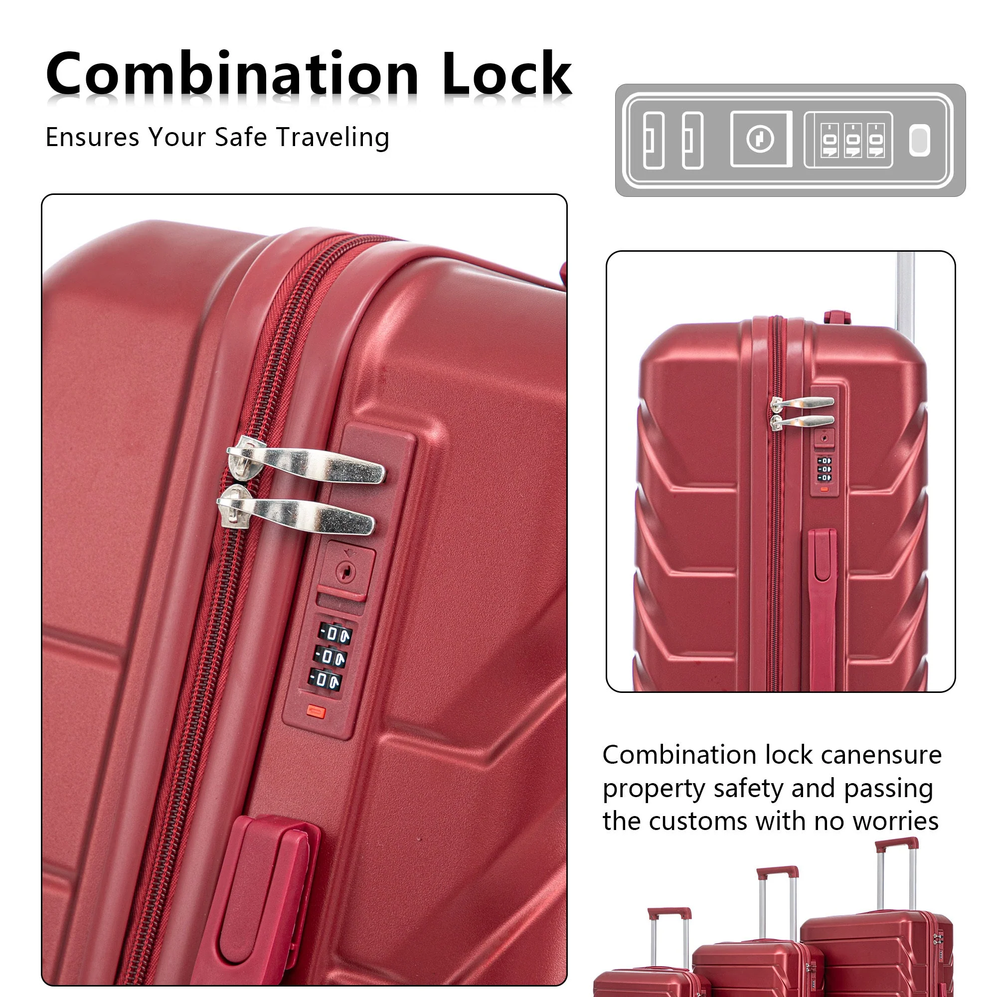 Set 3PCs 20'/24'/28' ABS Spinner Wheel Luggage Wine Red - Image 7