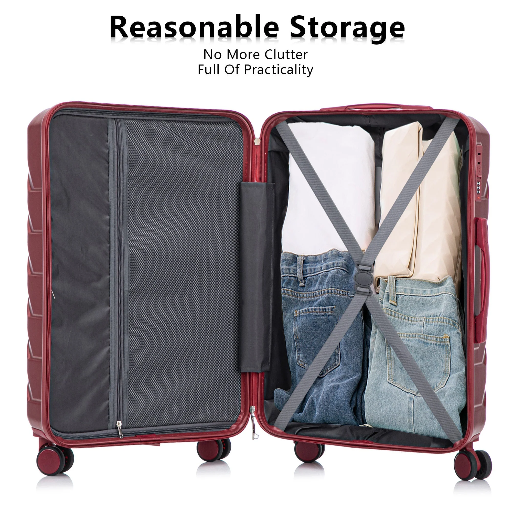 Set 3PCs 20'/24'/28' ABS Spinner Wheel Luggage Wine Red - Image 8