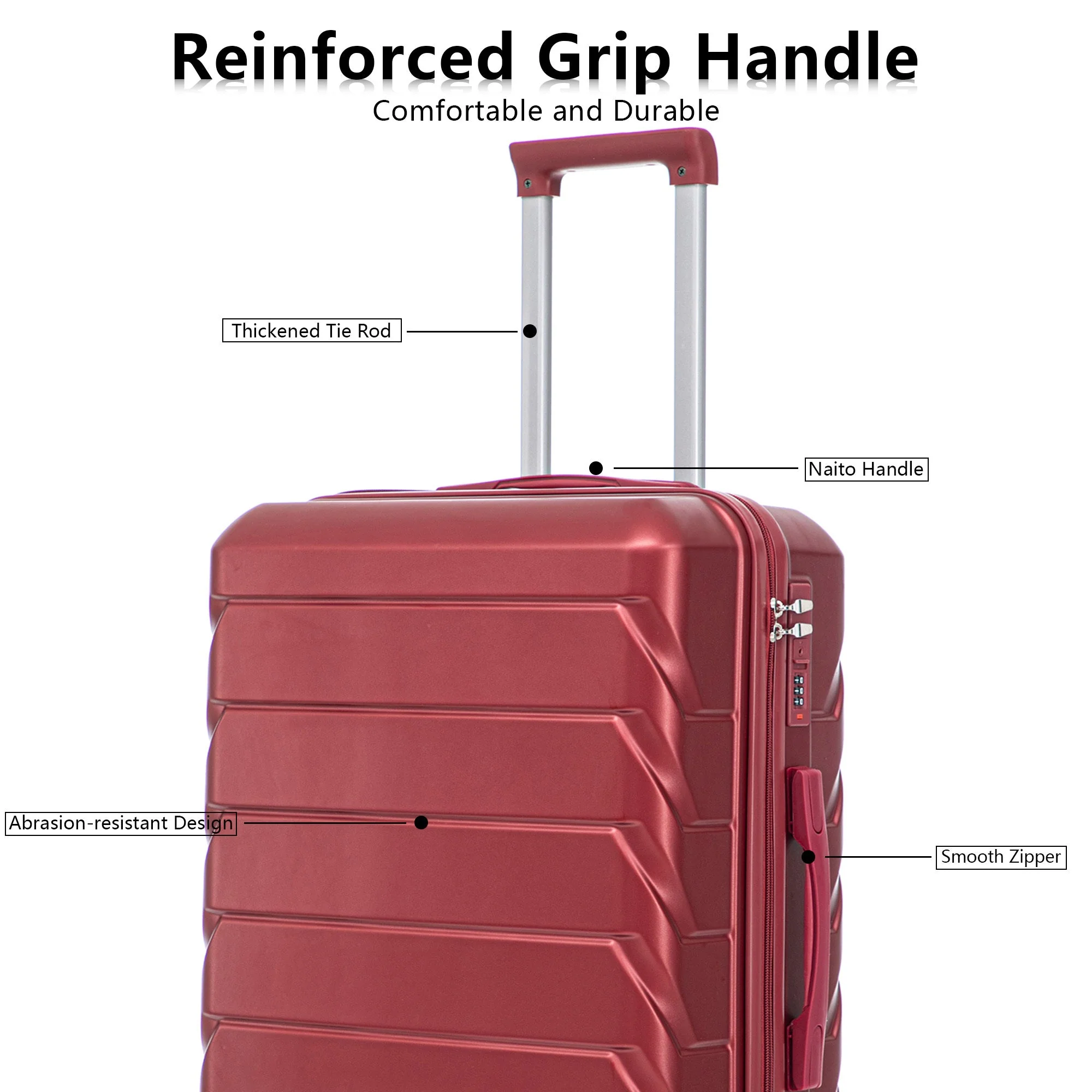 Set 3PCs 20'/24'/28' ABS Spinner Wheel Luggage Wine Red - Image 9