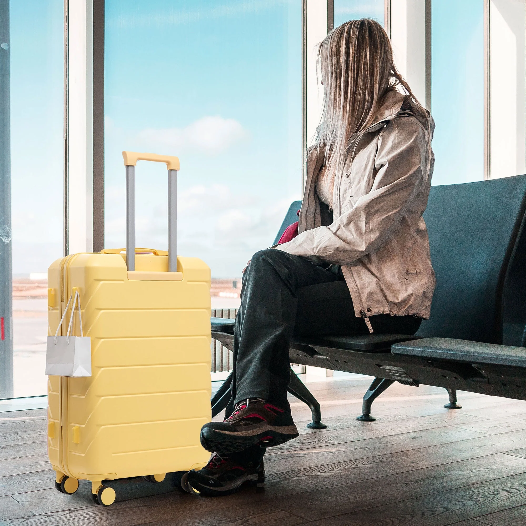 Set 3PCs 20'/24'/28' ABS Spinner Wheel Luggage - Yellow - Image 2