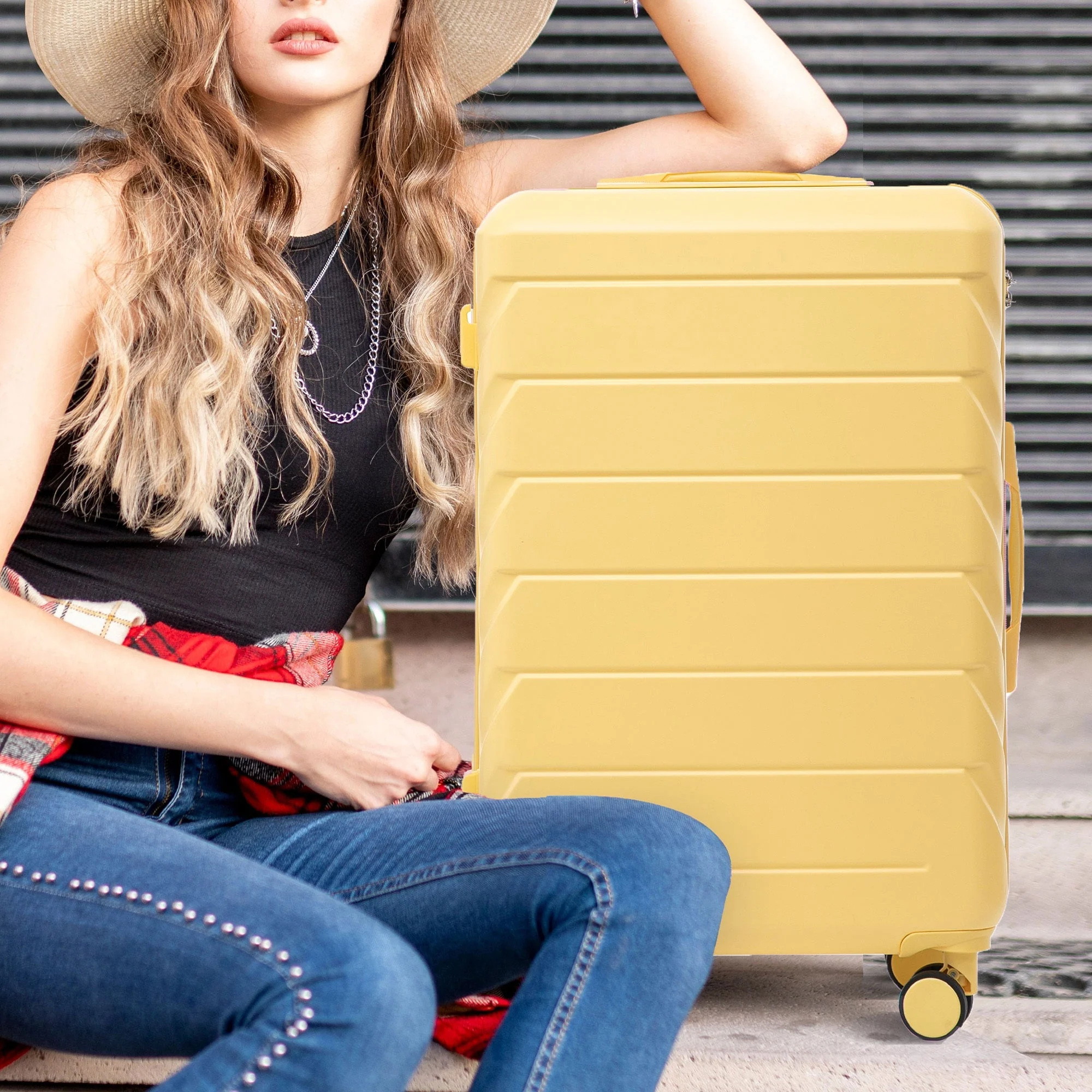 Set 3PCs 20'/24'/28' ABS Spinner Wheel Luggage - Yellow - Image 5