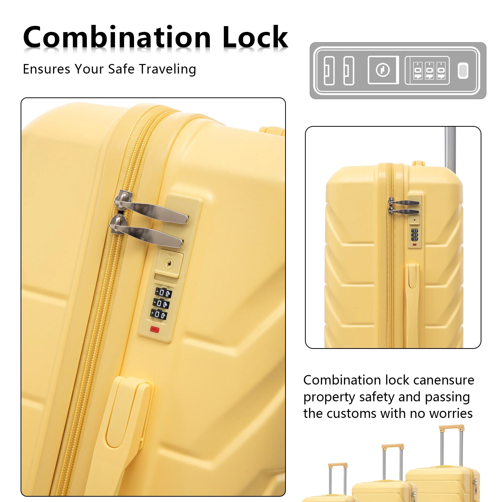 Set 3PCs 20'/24'/28' ABS Spinner Wheel Luggage - Yellow - Image 7