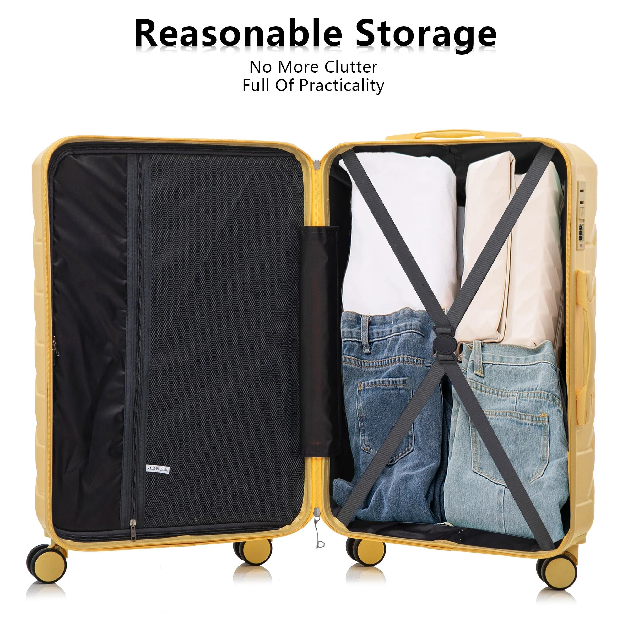 Set 3PCs 20'/24'/28' ABS Spinner Wheel Luggage - Yellow - Image 8