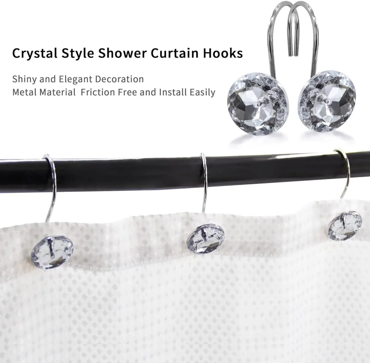 Set of 12 Rust Resistant Shower Curtain Hooks - 6 Designs - Image 11