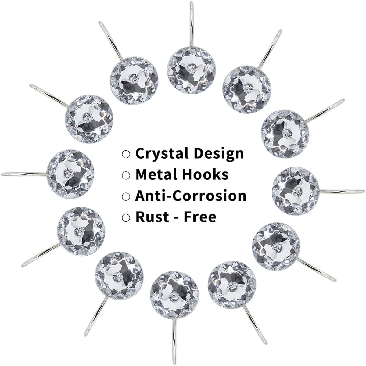 Set of 12 Rust Resistant Shower Curtain Hooks - 6 Designs - Image 15