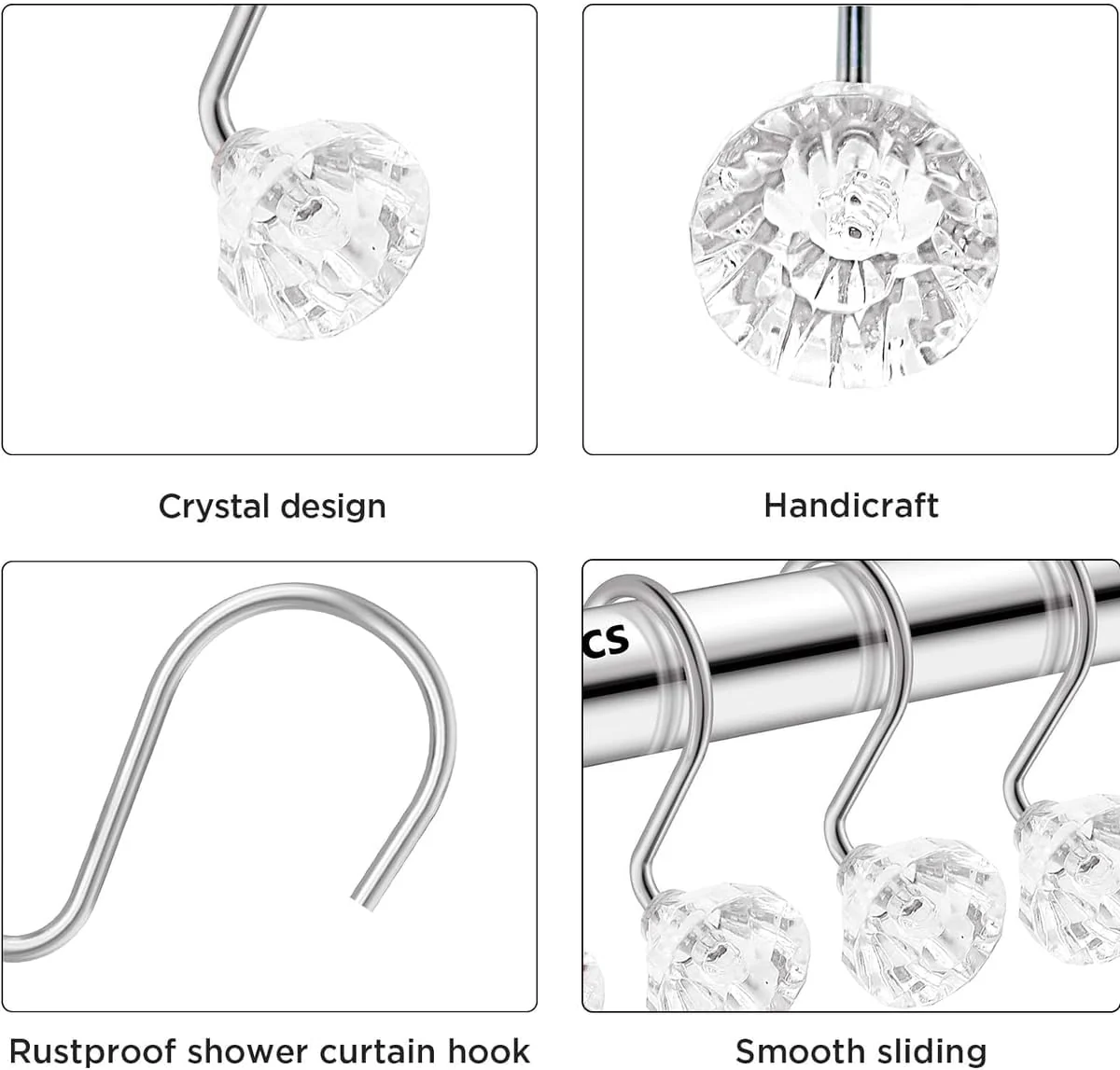 Set of 12 Rust Resistant Shower Curtain Hooks - 6 Designs - Image 2
