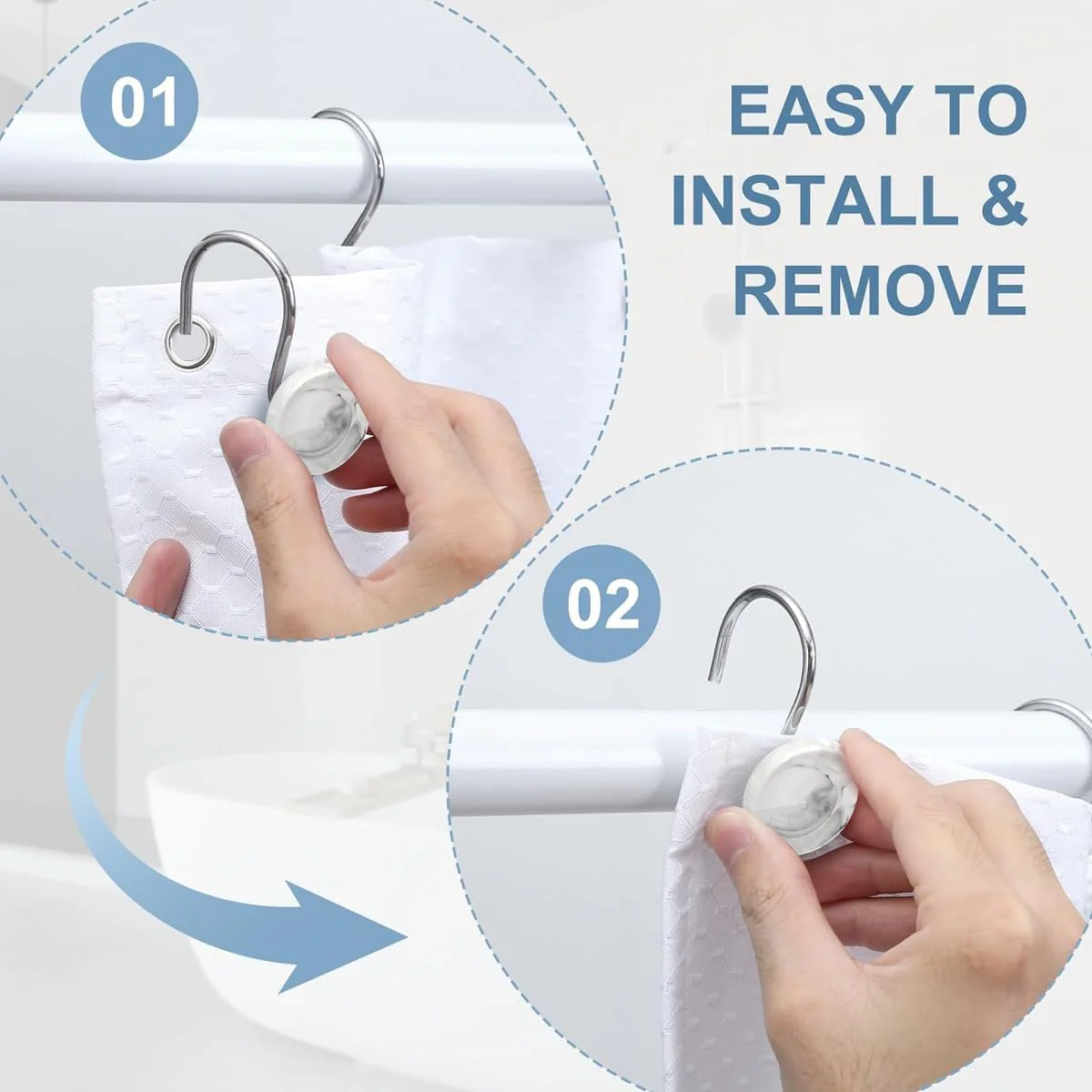 Set of 12 Rust Resistant Shower Curtain Hooks - 6 Designs - Image 29
