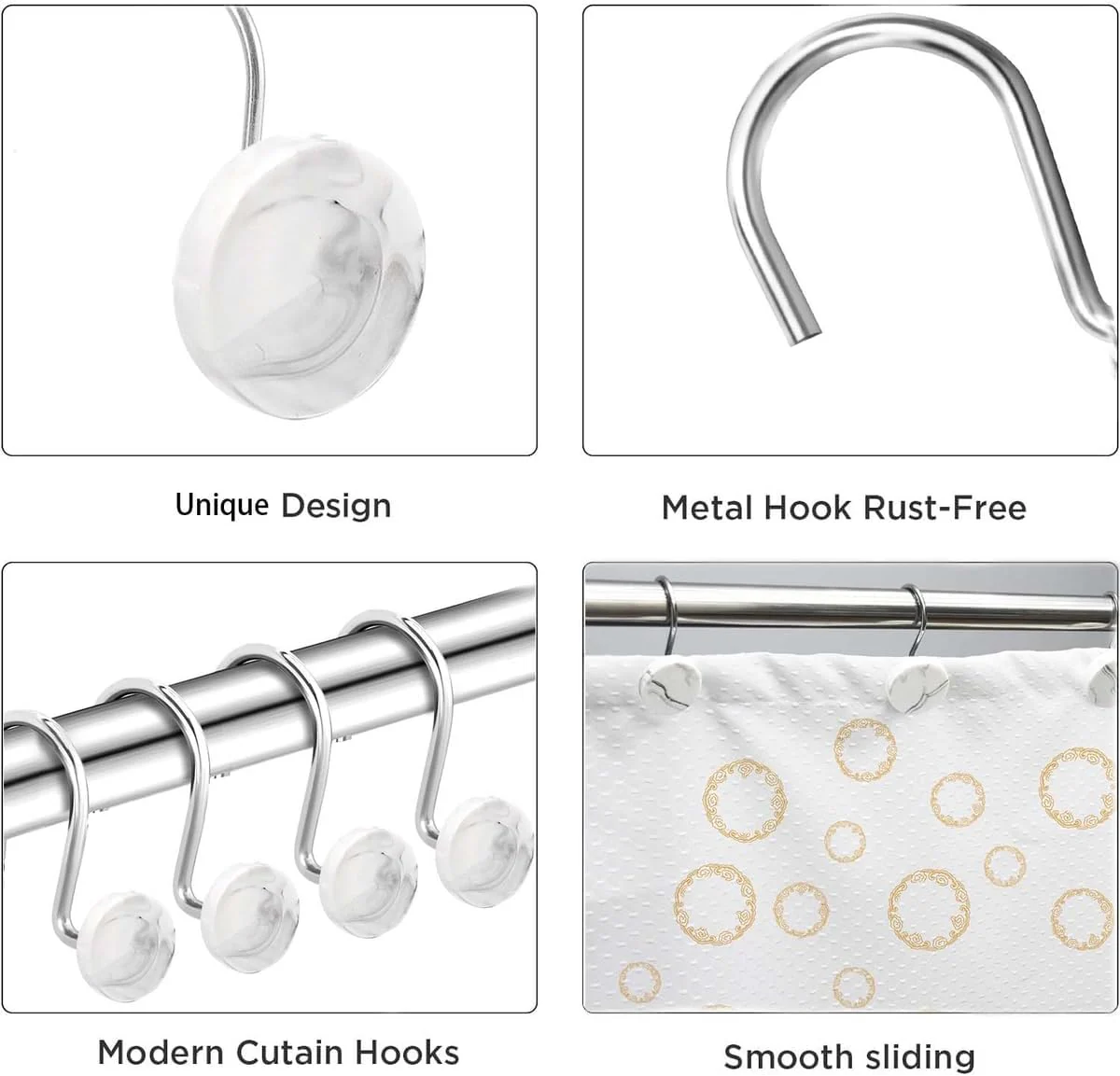 Set of 12 Rust Resistant Shower Curtain Hooks - 6 Designs - Image 30