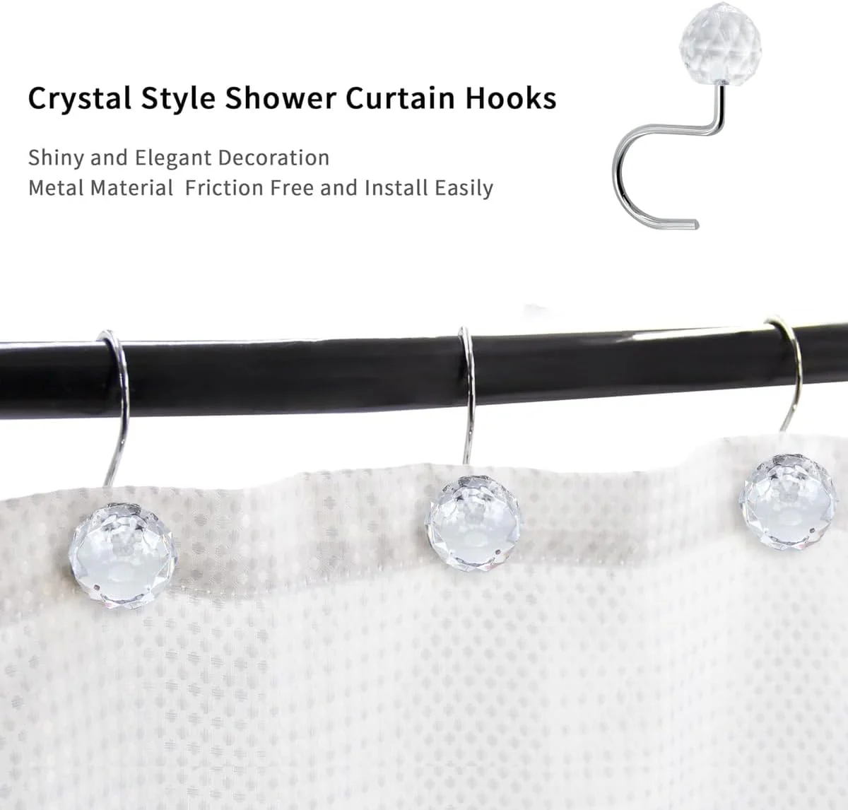 Set of 12 Rust Resistant Shower Curtain Hooks - 6 Designs - Image 4
