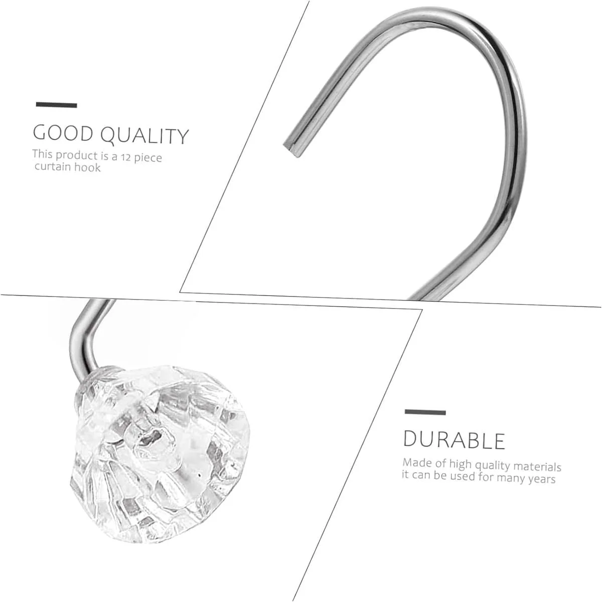 Set of 12 Rust Resistant Shower Curtain Hooks - 6 Designs - Image 9