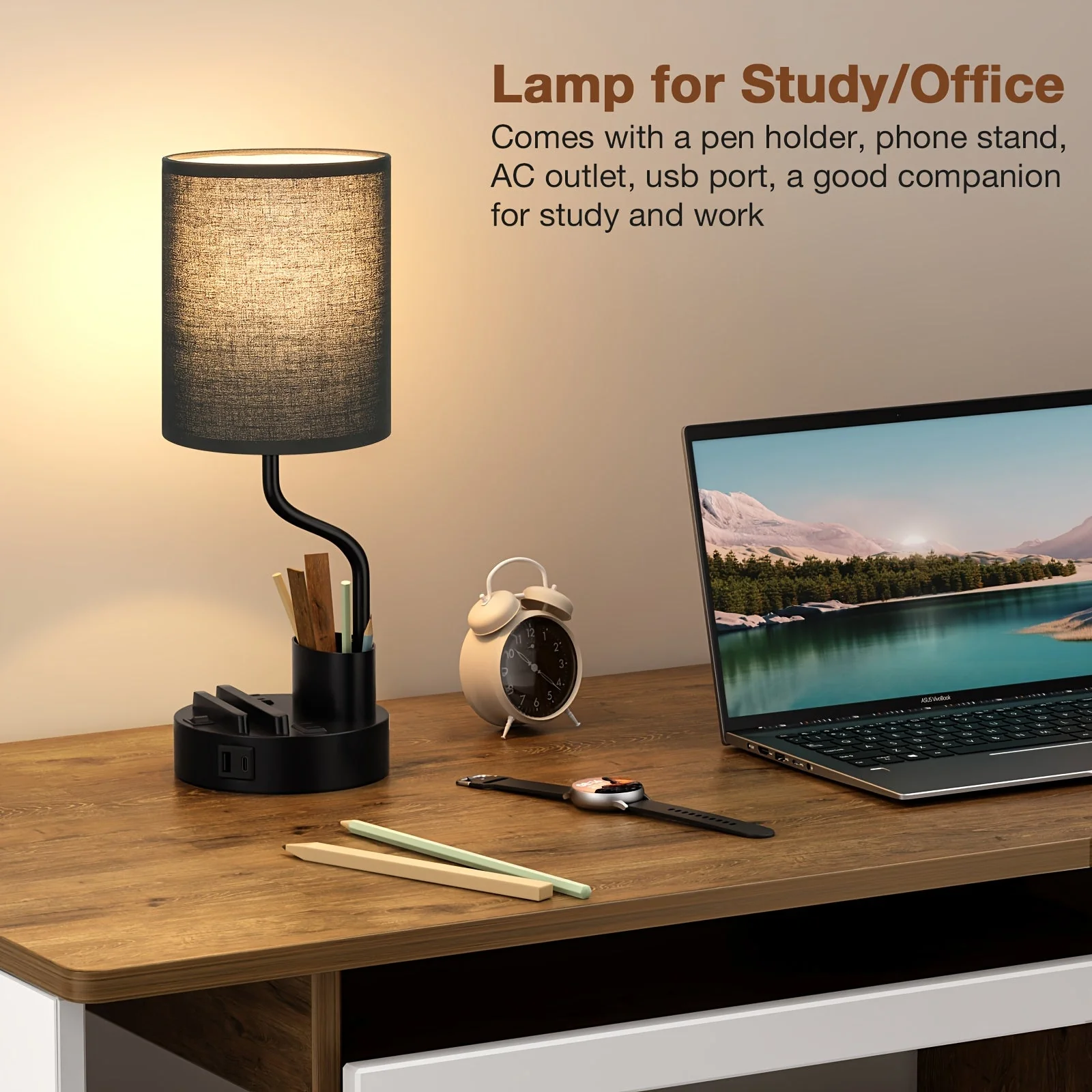 Set of 2 Bedside Lamps – USB-C+USB-A & Outlet, 3-Color Modern Nightstand Lights - Image 9