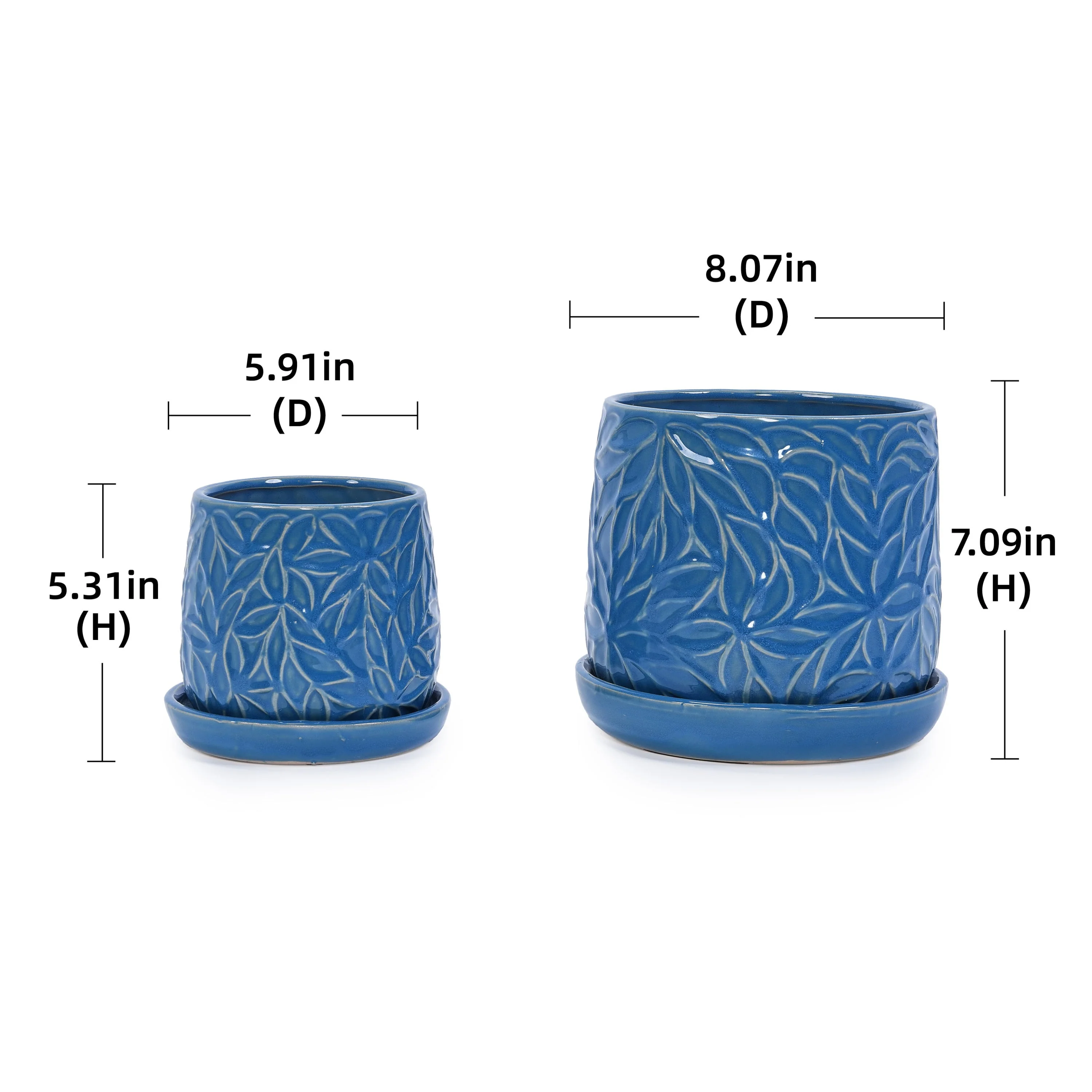 Set of 2 Ceramic Flowerpot, 7' Modern Planter for Patio, Garden, Windowsill - Navy Blue - Image 3