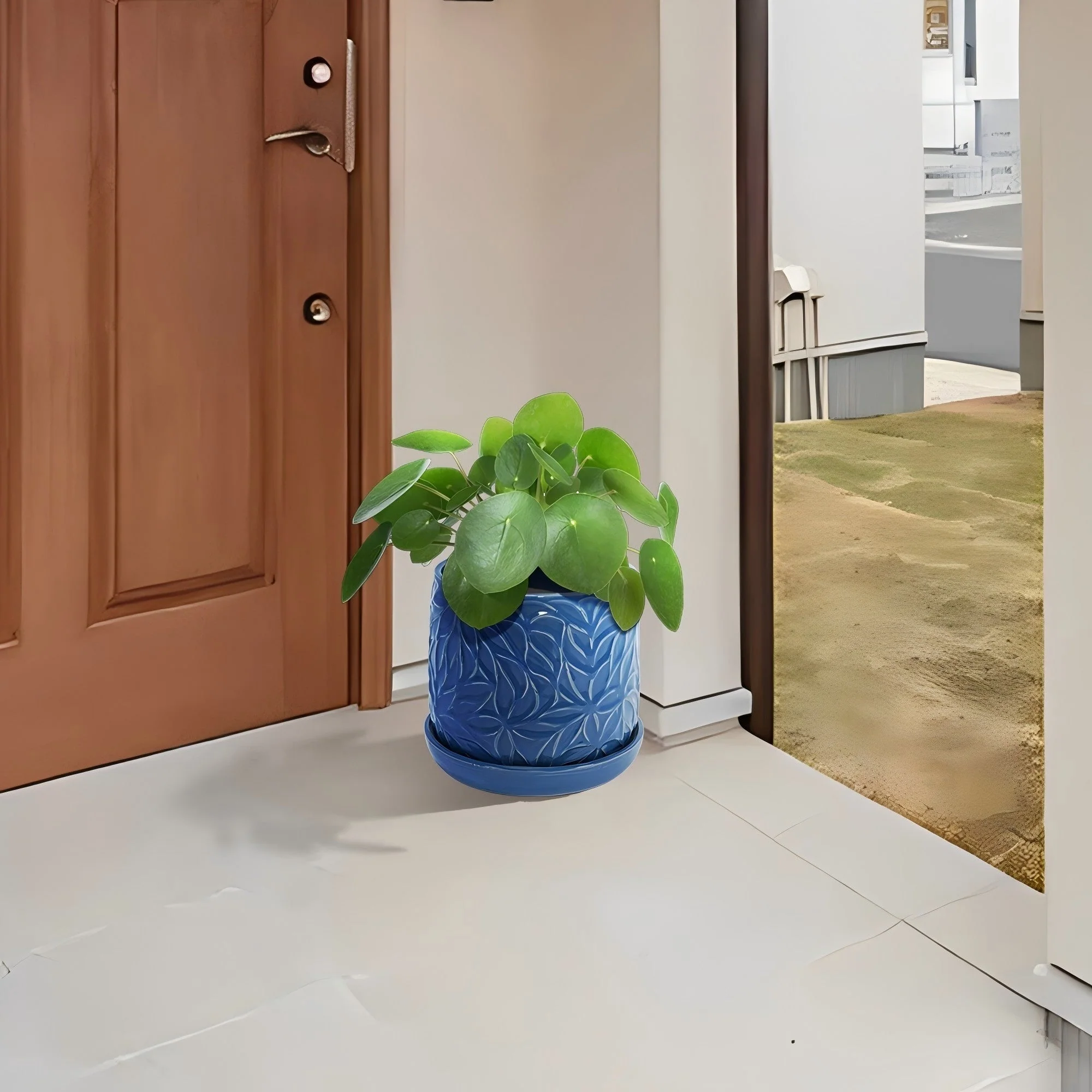Set of 2 Ceramic Flowerpot, 7' Modern Planter for Patio, Garden, Windowsill - Navy Blue - Image 4