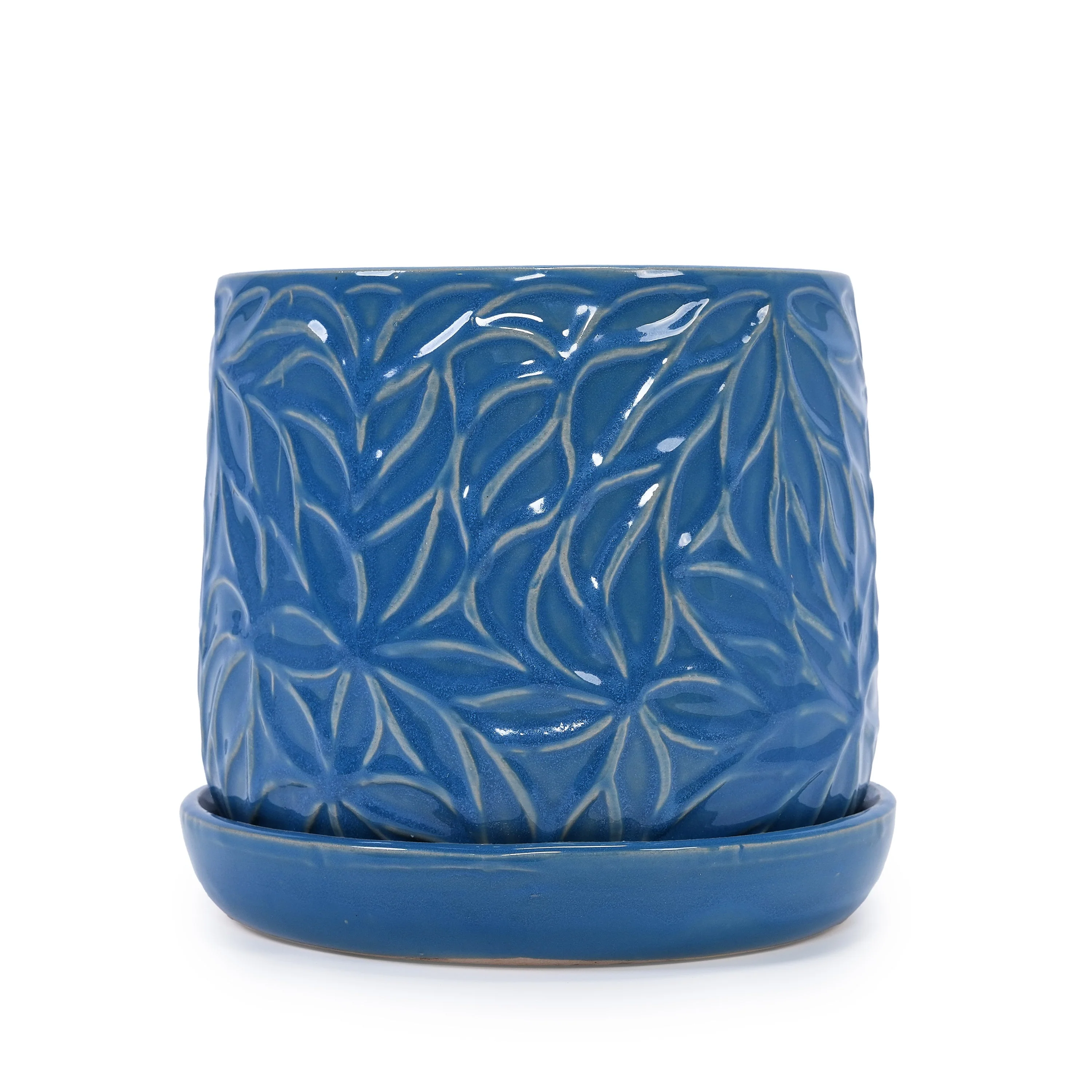 Set of 2 Ceramic Flowerpot, 7' Modern Planter for Patio, Garden, Windowsill - Navy Blue - Image 5