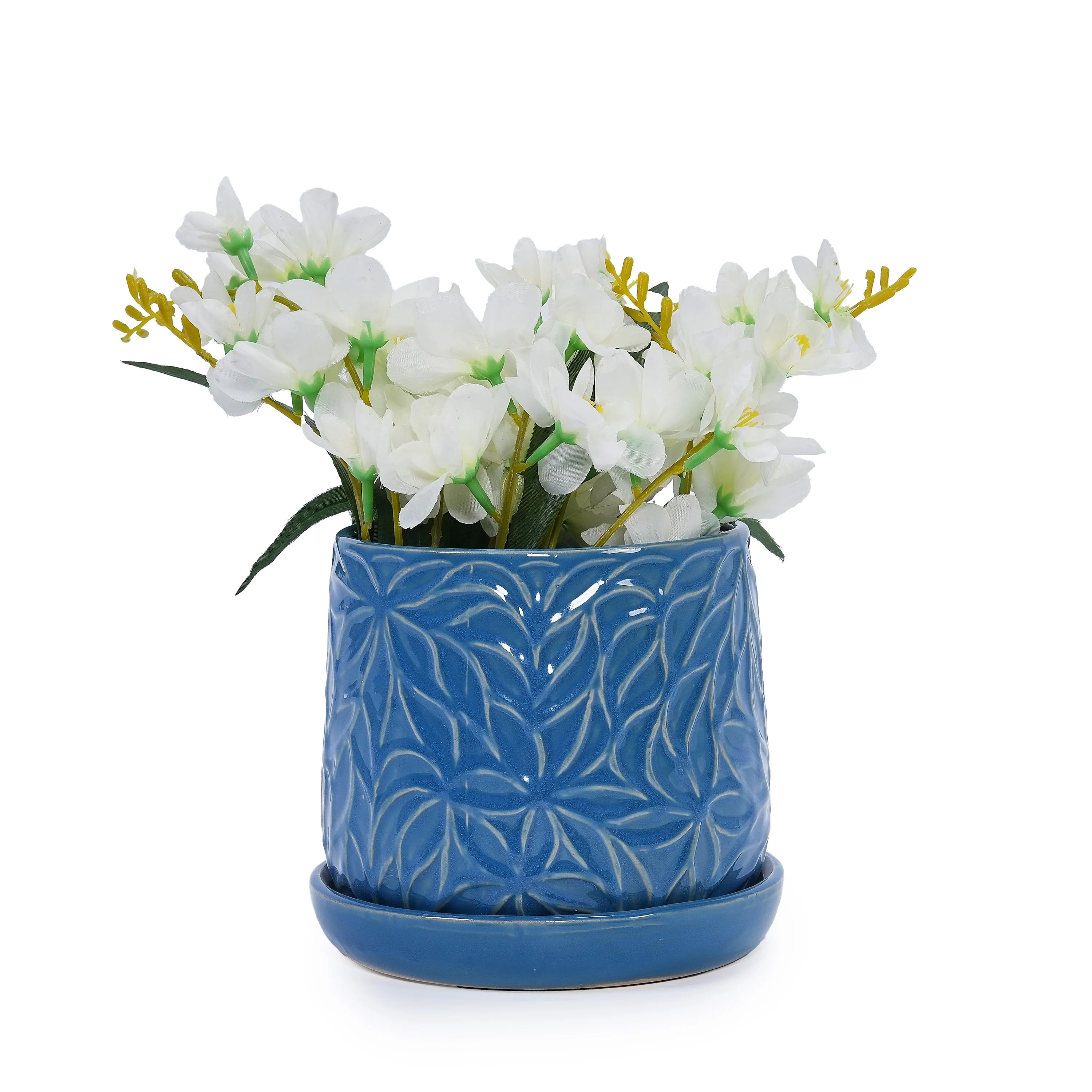 Set of 2 Ceramic Flowerpot, 7' Modern Planter for Patio, Garden, Windowsill - Navy Blue - Image 6
